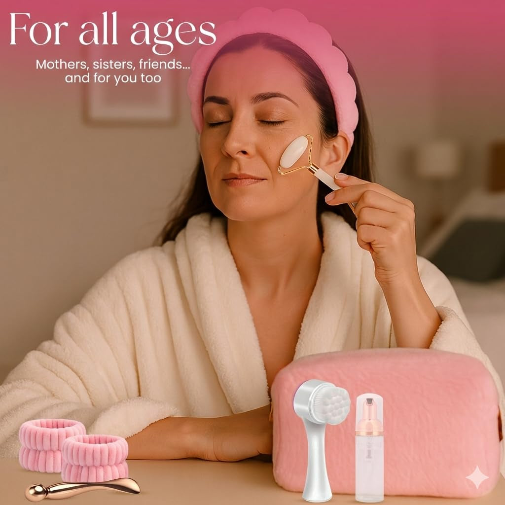 Skincare Tools Set, Cute Skin Care Tool for Teens, Facial Accesories for Skincare, Clean Girl Aesthetic Gifts, Teen Skin Care Kit, Pink Selfcare Item, Face Cleaning Kit, Face Washing Kit for Teen Girl