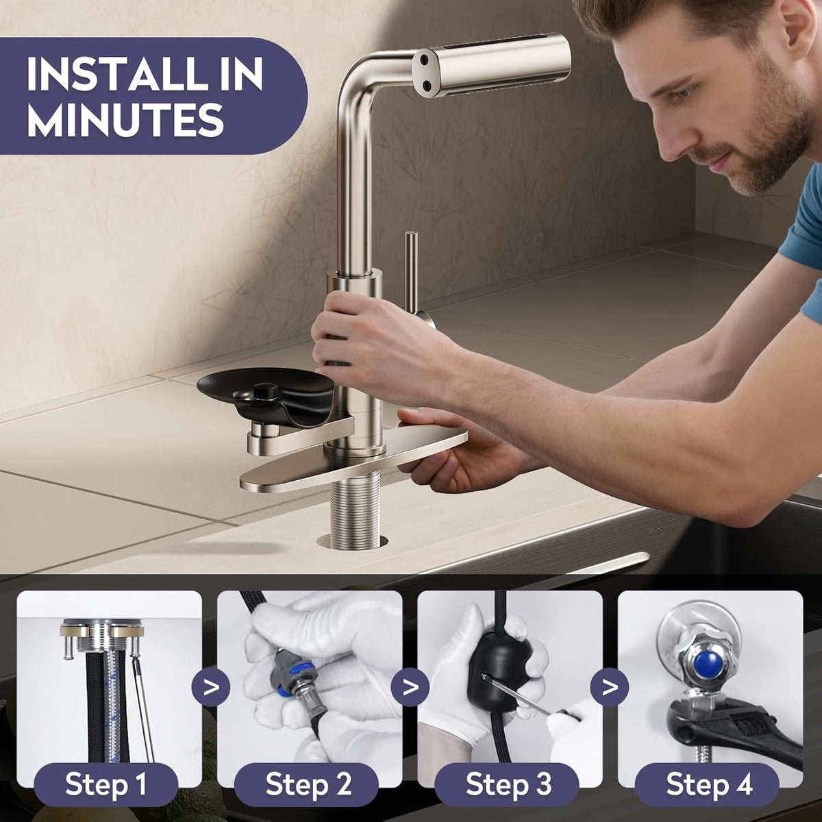 Brushed Nickel Kitchen Faucet with Pull down Sprayer & Cup Washer