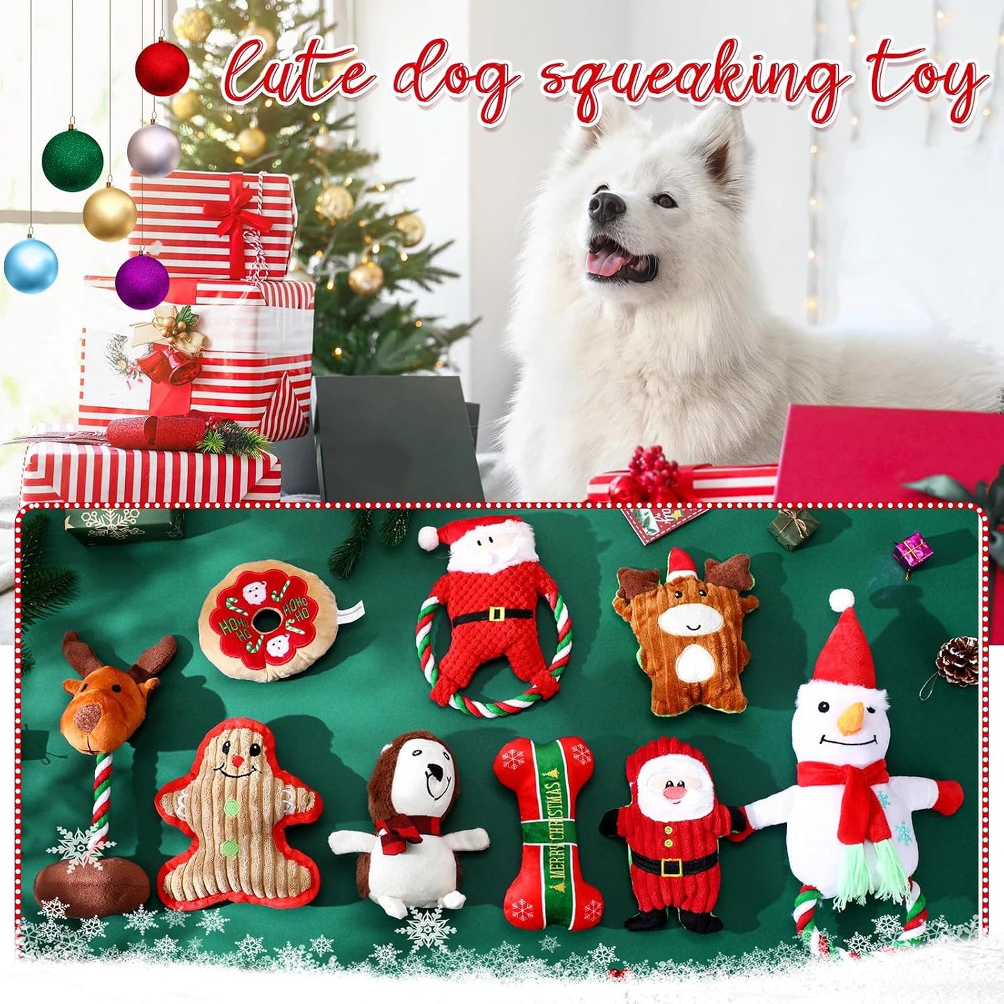 9 Pcs Christmas Dog Squeaky Toys Plush Chew for Small Medium Dogs