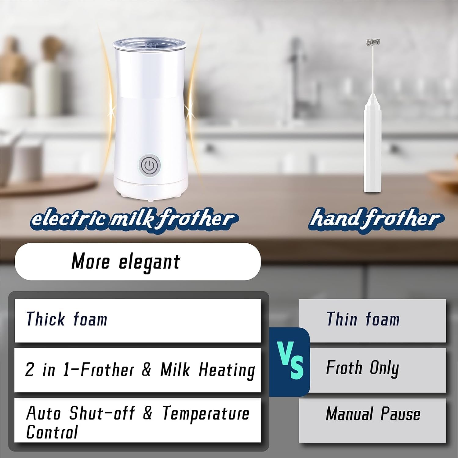 Milk Frother Simple Milk Frother and Steamer 2-In-1 Milk Steamer with Hot Milk Foam and Hot Milk for Latte, Macchiato, Cappuccinos, White （Medium）