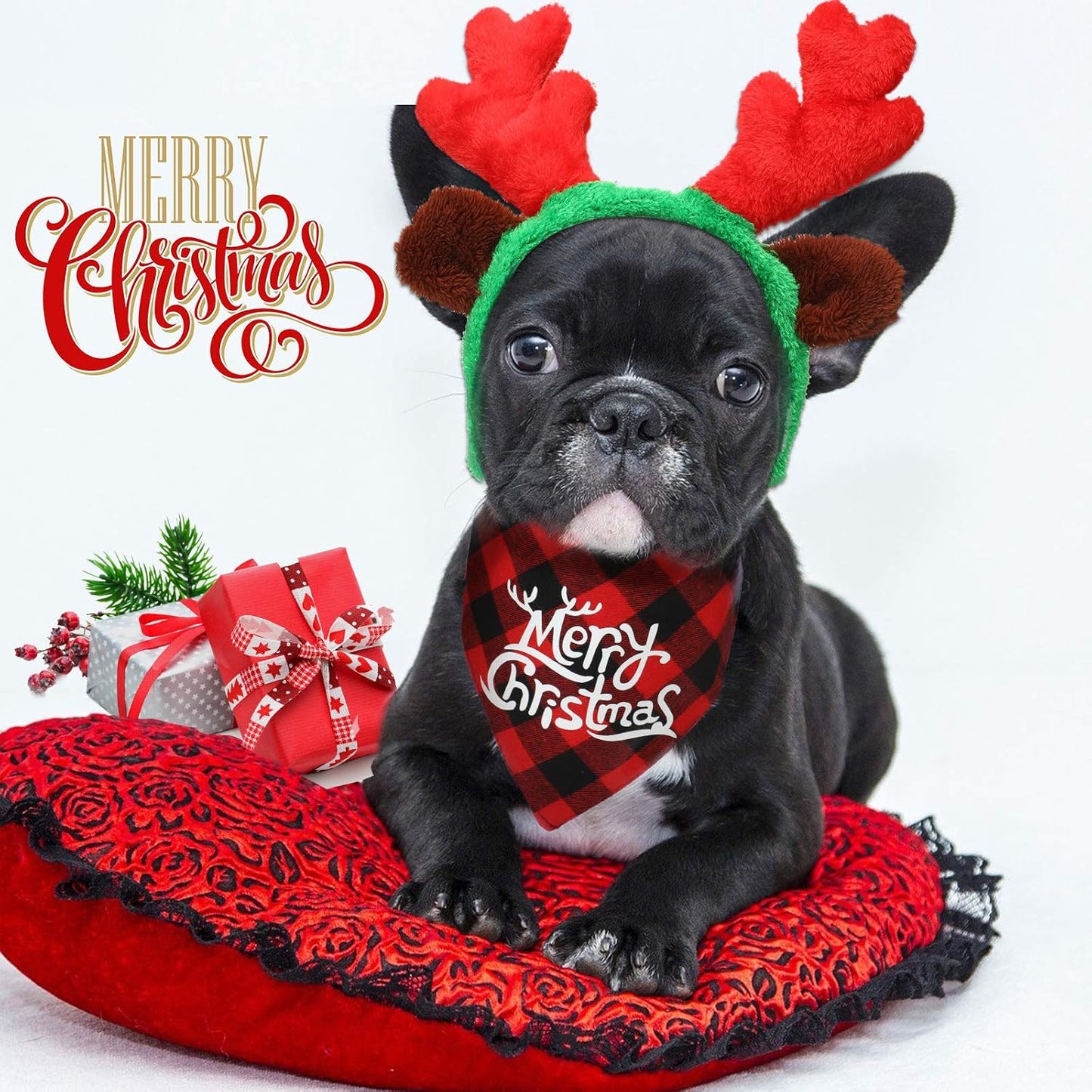 4 Pcs Christmas Dog Costume Santa Hat Reindeer Antler, Vivid Style