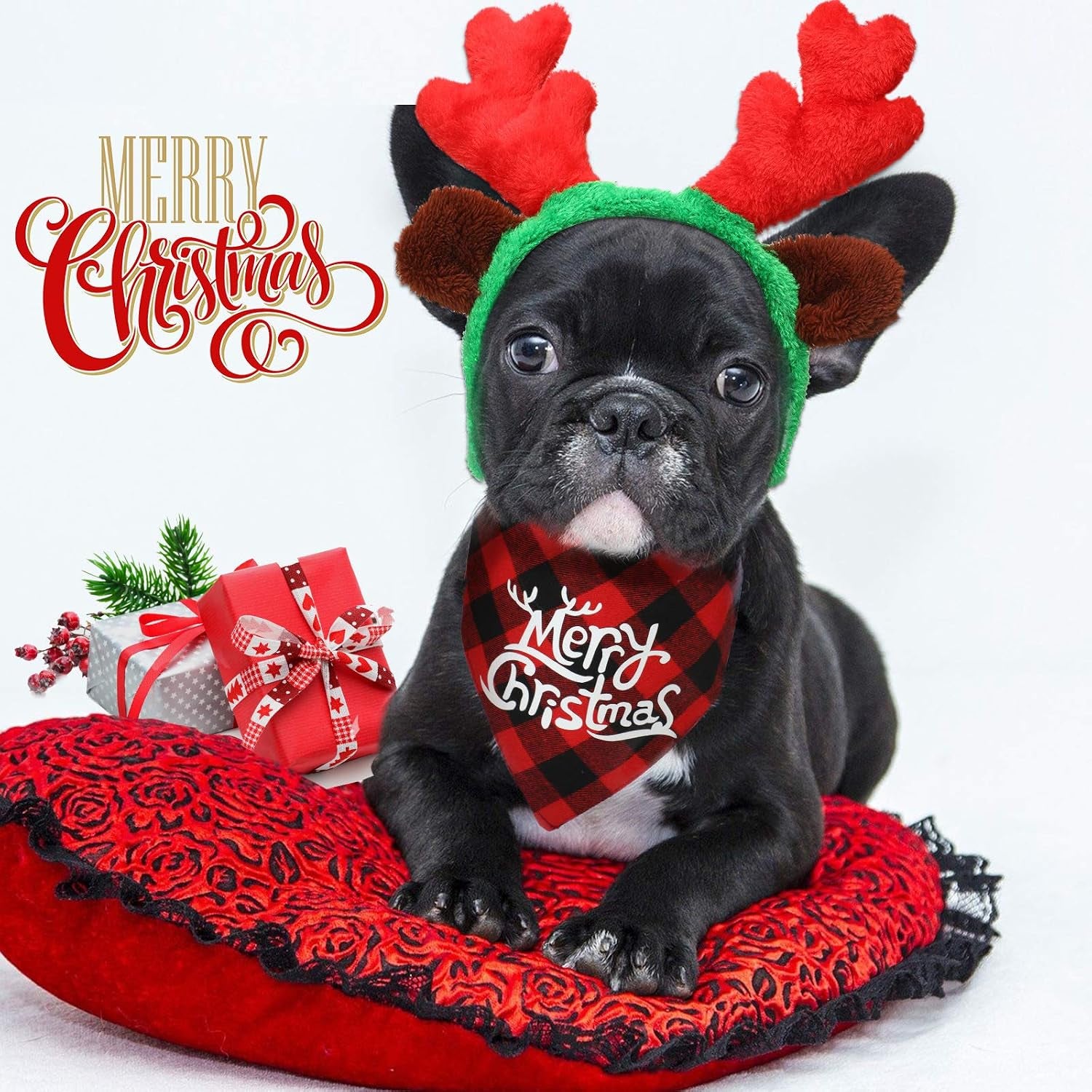 4 Pcs Christmas Dog Costume Santa Hat Reindeer Antler, Vivid Style