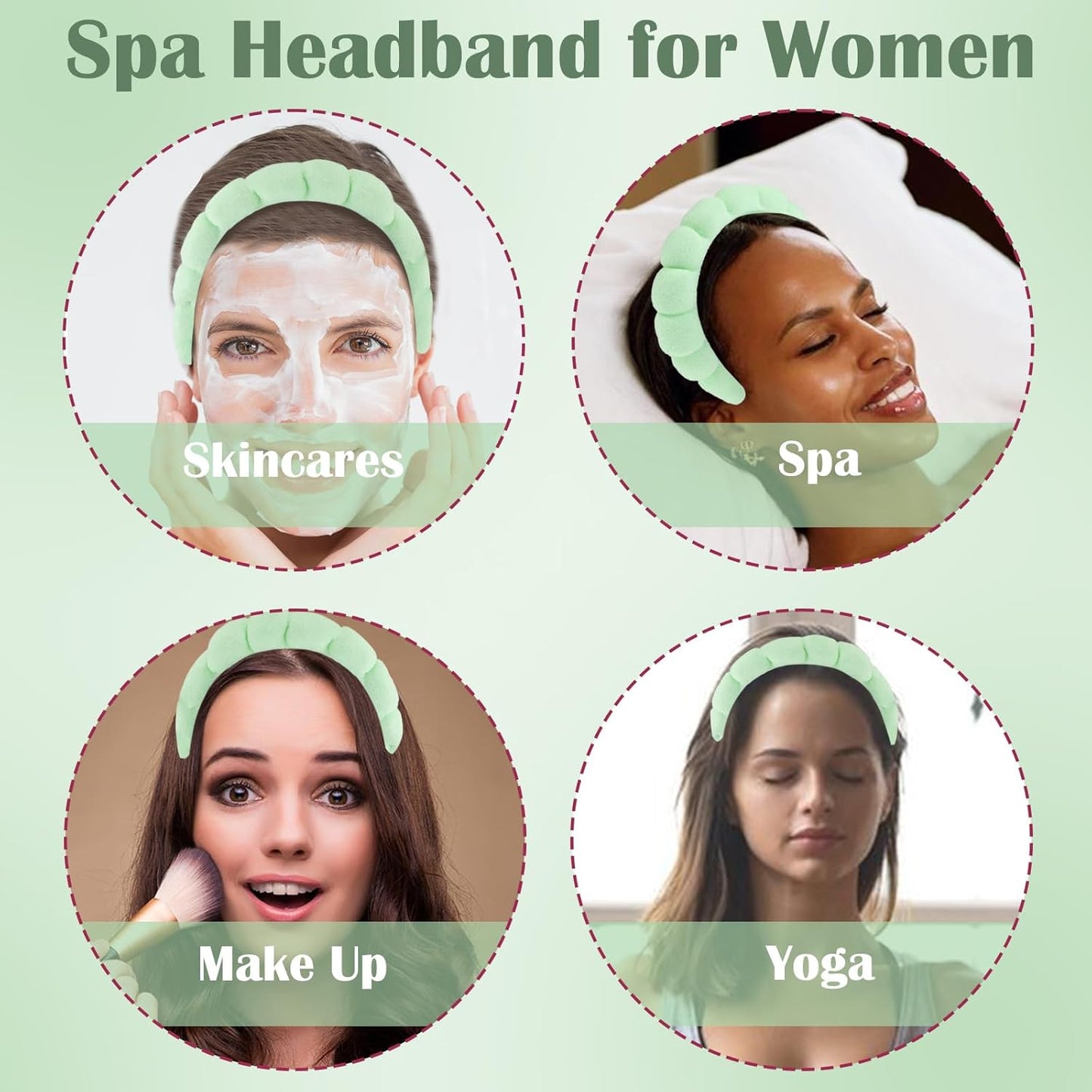 Spa Headband and Wristband Set for Women with Ice Jade Roller and Gua Sha, Skin Care Set Tools Puffy Makeup Headband Teen Girl Gifts Trendy Stuff Hair Accessories for Women