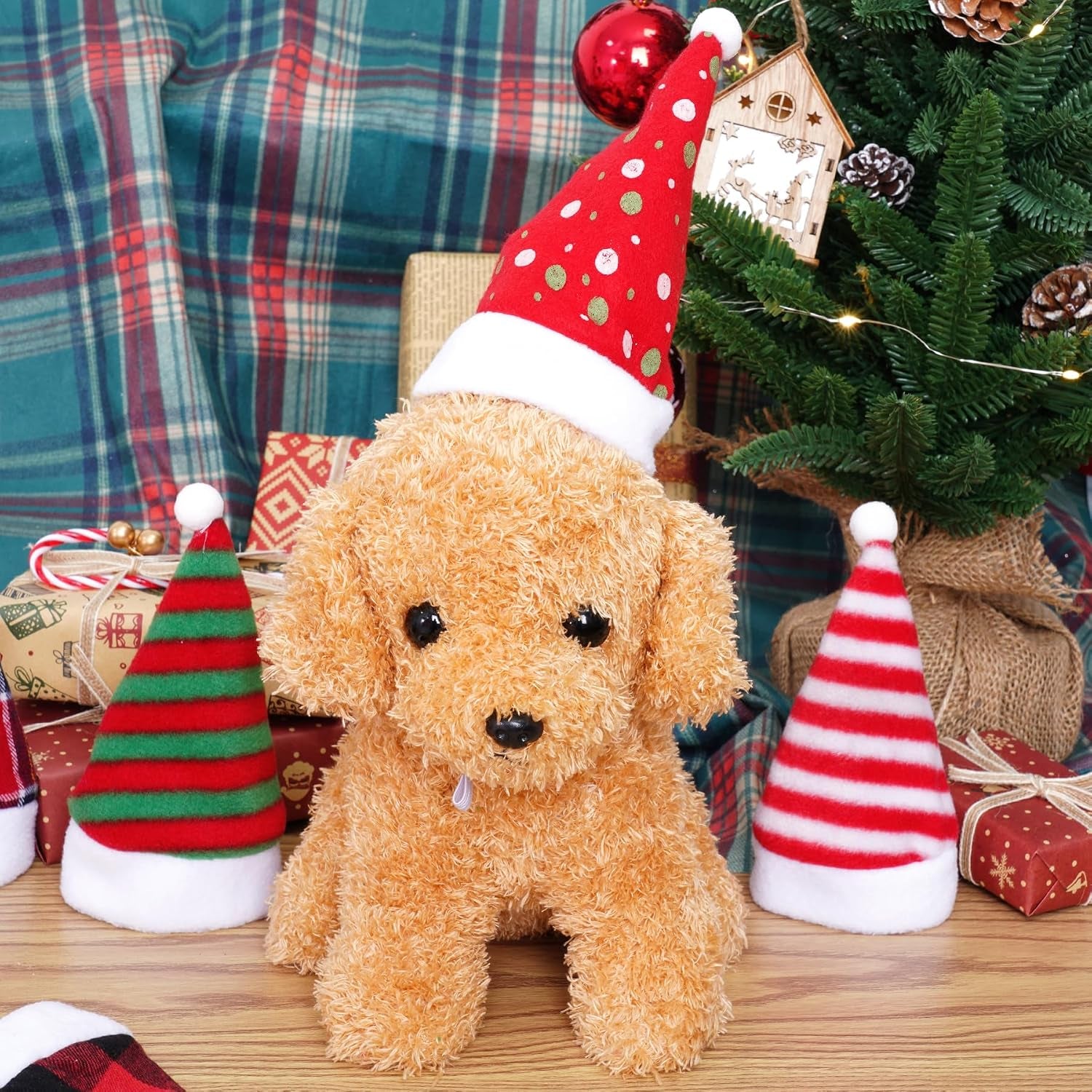 6 Pieces Pet Cat Dog Christmas Santa Hat Holiday Party Cute Costumes for Puppy Kitten Christmas Cosplay Dress up Supplies (Mixed Pattern)