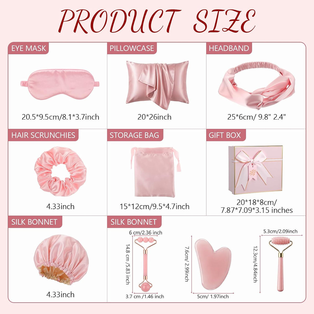 13 Pcs Birthday Gift for Women Spa Care Set Satin Robe, Silk Bonnet, Face Roller Sleep Essentials for Girls Mom(Pink)