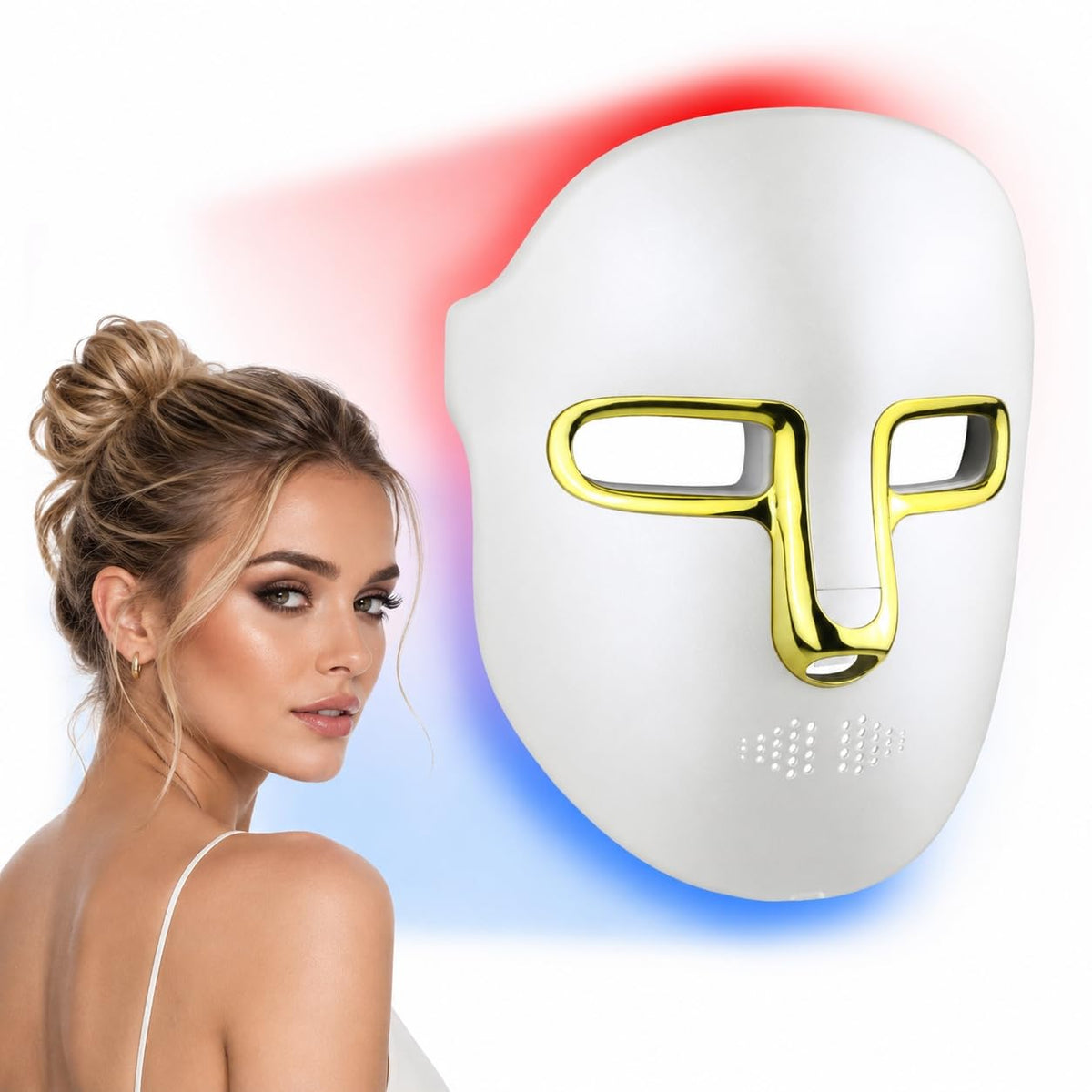 LED Facial Mask, Ancetreatment Light Therapy with Red Blue LED and Infrared Light, Anti-Aging, Blemish Repair Treatment, FSA Eligible HSA
