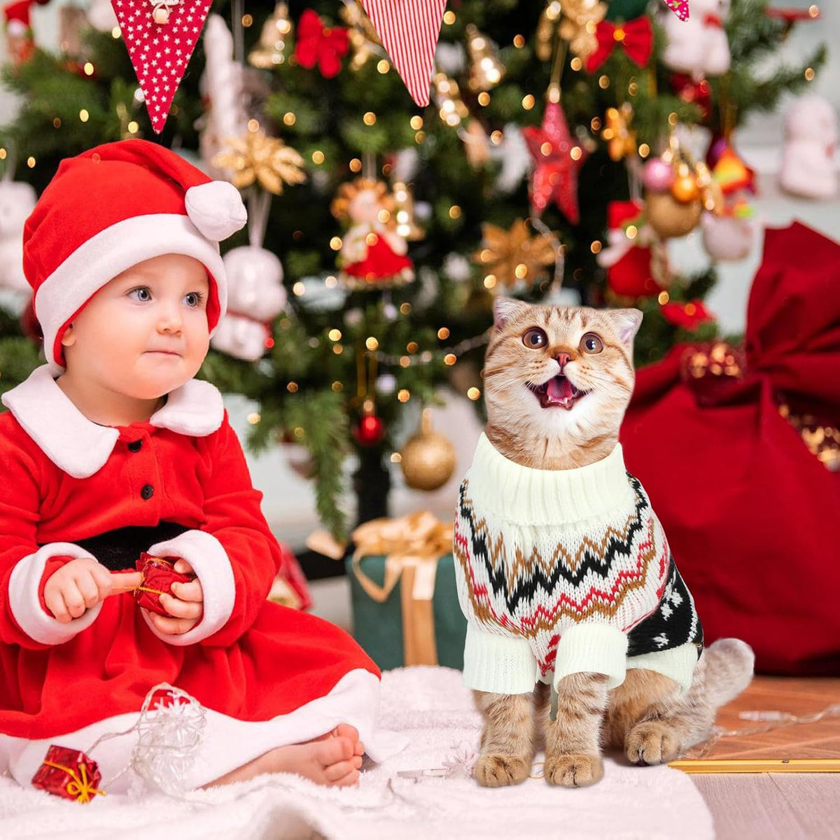 2 Pack Knit Pet Sweater, Winter Outfit for Cats & Small Dogs,L