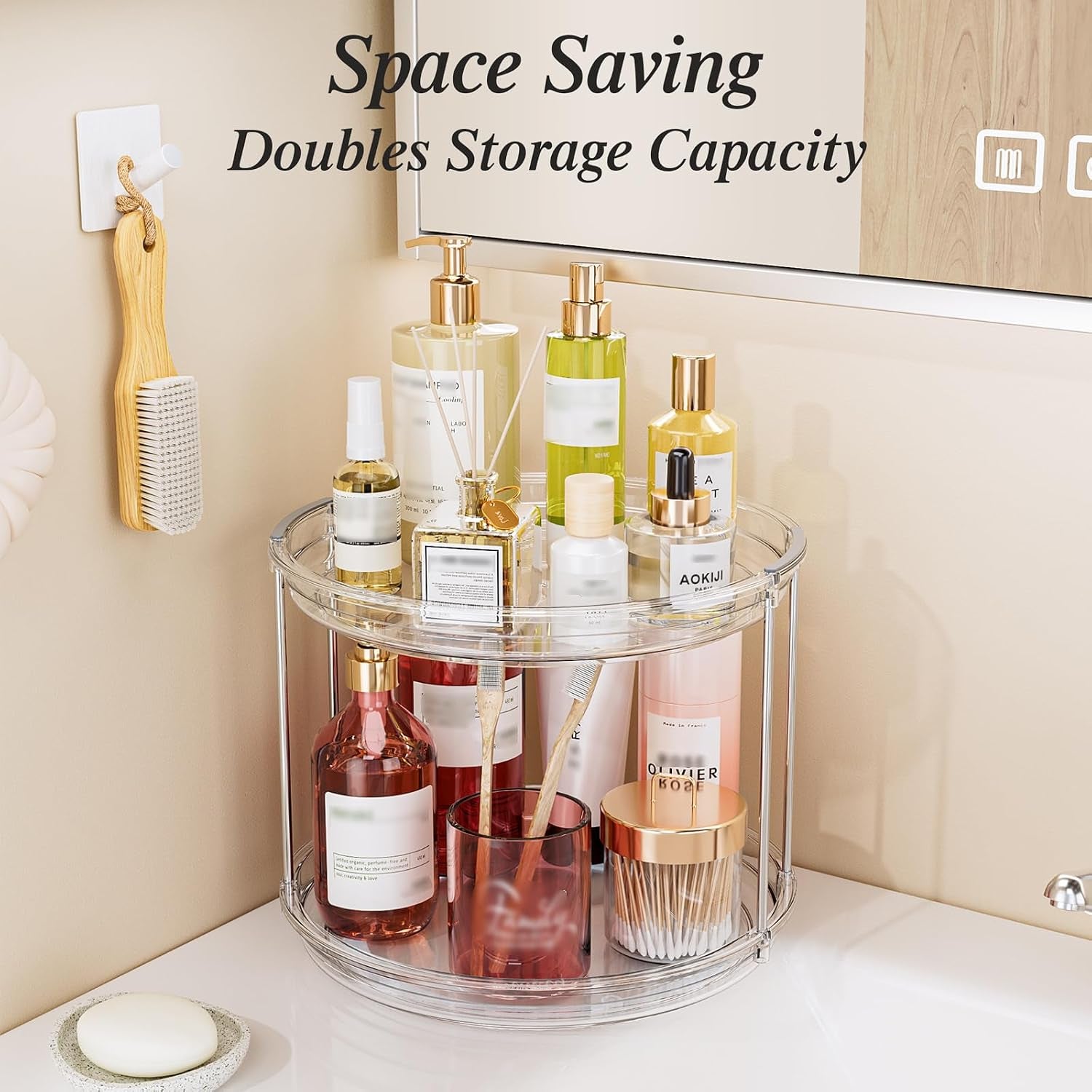 4 Pack 10.6'' 2-Tier Lazy Susan Turntable Organizer Rotating Spice Rack Organization for Cabinet, Kitchen, Pantry, Countertop, Bathroom, Vanity, Makeup Organizer, Clear