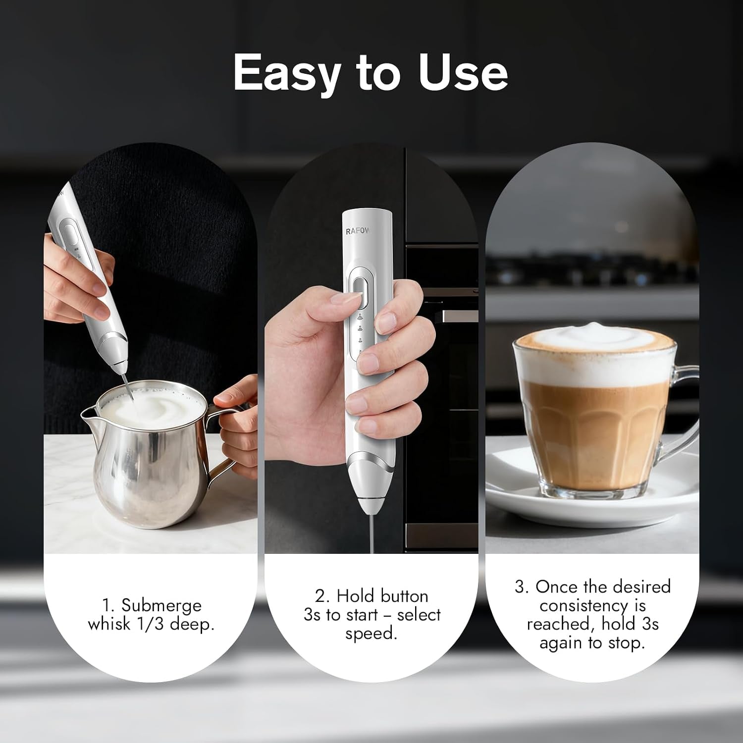 Handheld Electric Milk Frother: Rechargeable Frother Wand with Stand, 3 Speeds & Detachable Double Whisk Drink Mixer, Froth Stirrer for Latte, Cappuccino, Cream, Matcha, Dalgona Coffee - White