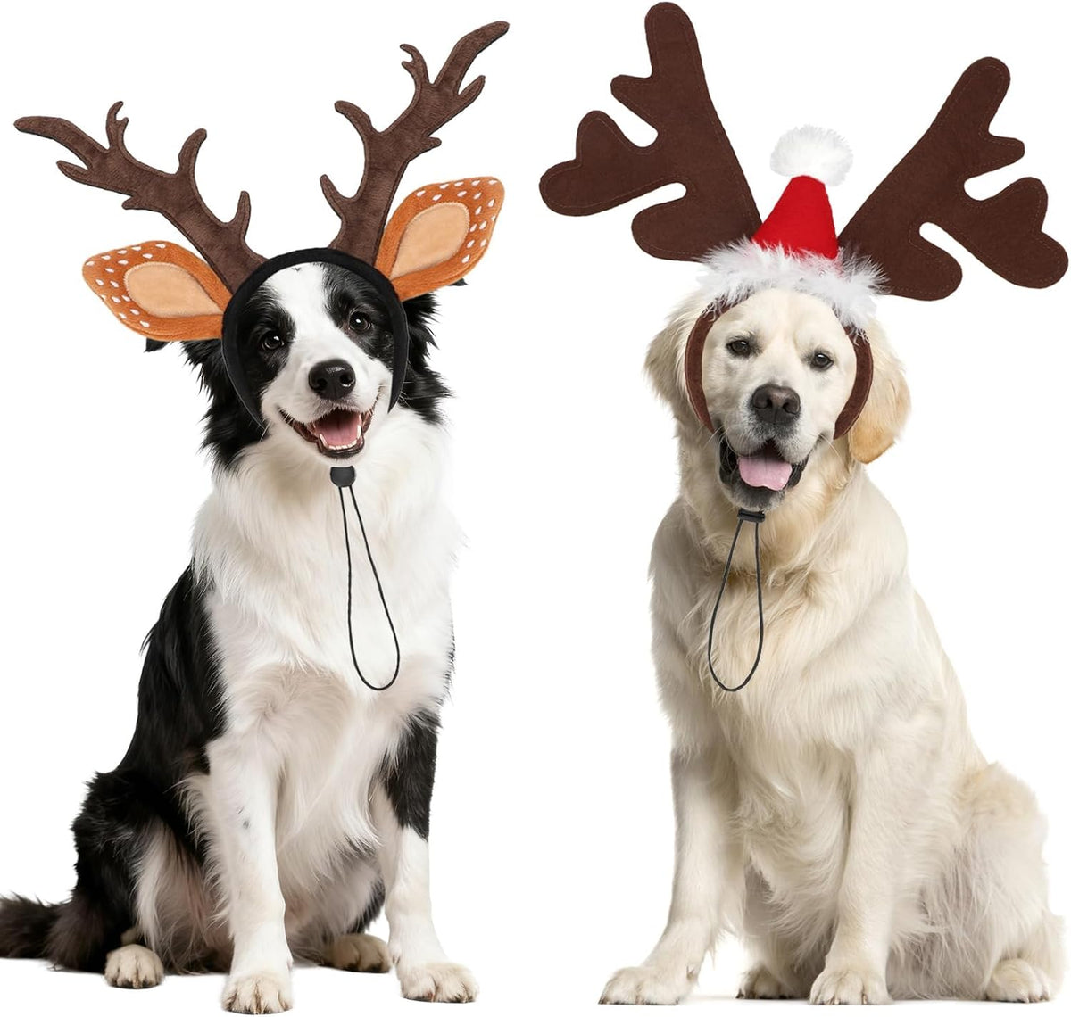 Dog Reindeer Antlers Headbands with Santa Hat, Pet Christmas Costume