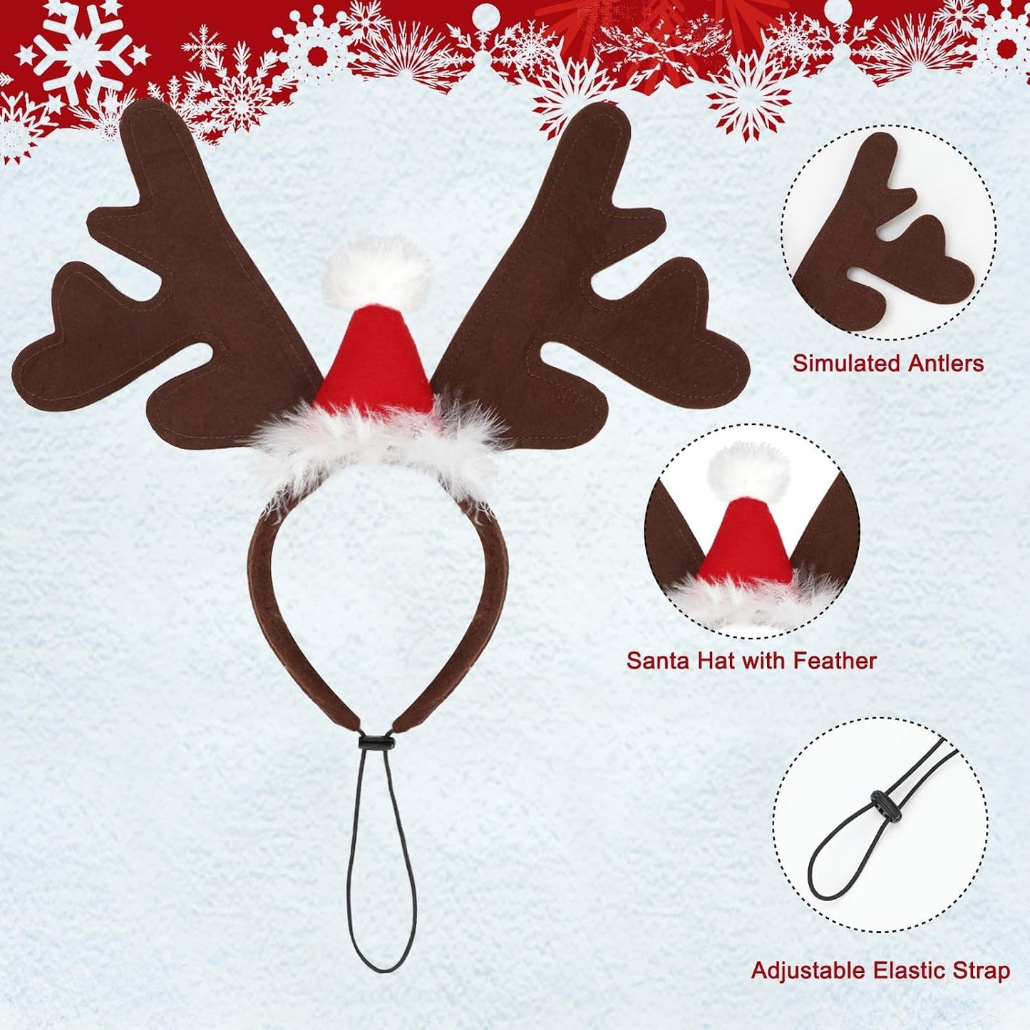 Dog Reindeer Antlers Headbands with Santa Hat, Pet Christmas Costume