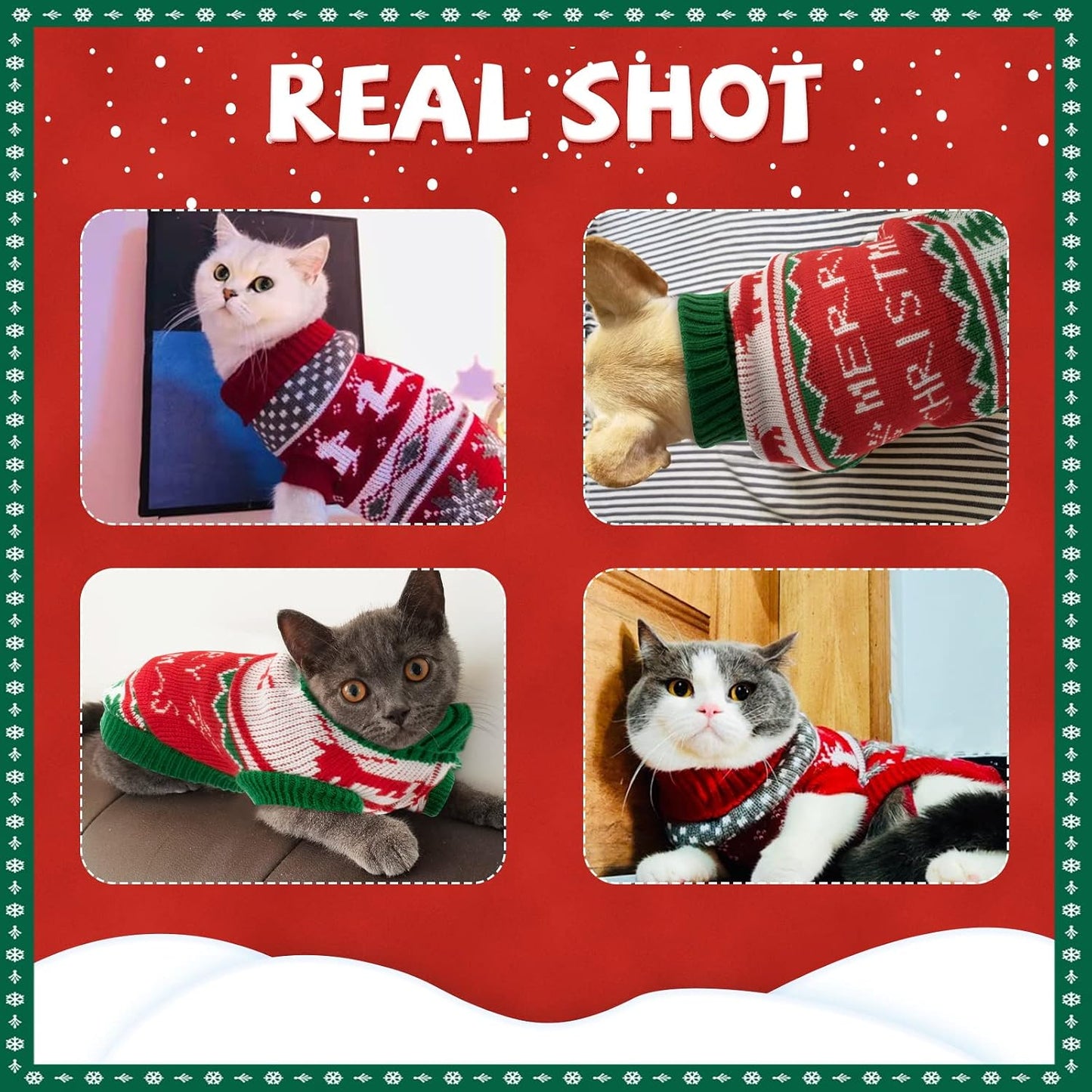 2 Packs Cat Christmas Sweater Christmas Dog Sweaters Pet Cat Winter Knitwear Warm Clothes Pet Reindeer Snowflake Pet Sweaters for Kittys and Small Dogs