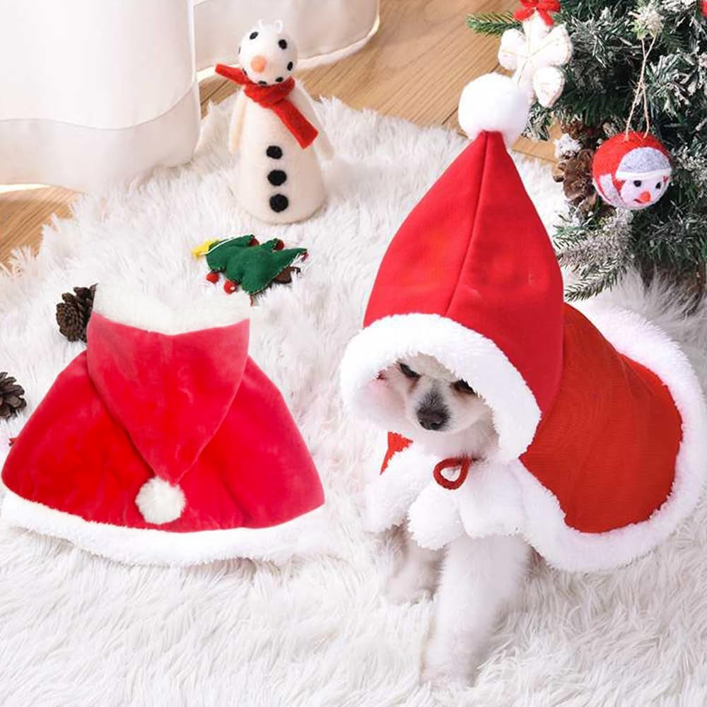 Christmas Puppy Cloak Santa Cat Costume Xmas Dog Cape Holiday Pet Clothes Funny Dog Christmas Costume Accessories for Cats Small Medium (Red, Medium)