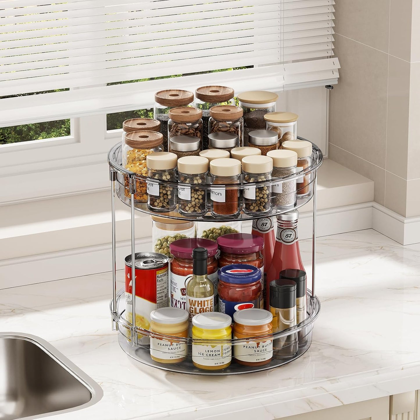 12 Inch 2 Tier Lazy Susan Turntable Organizer Rotating Spice Rack Organization for Cabinet, Kitchen, Pantry, Countertop, Bathroom, Vanity, Medicine Cabinet Organizer, Grey