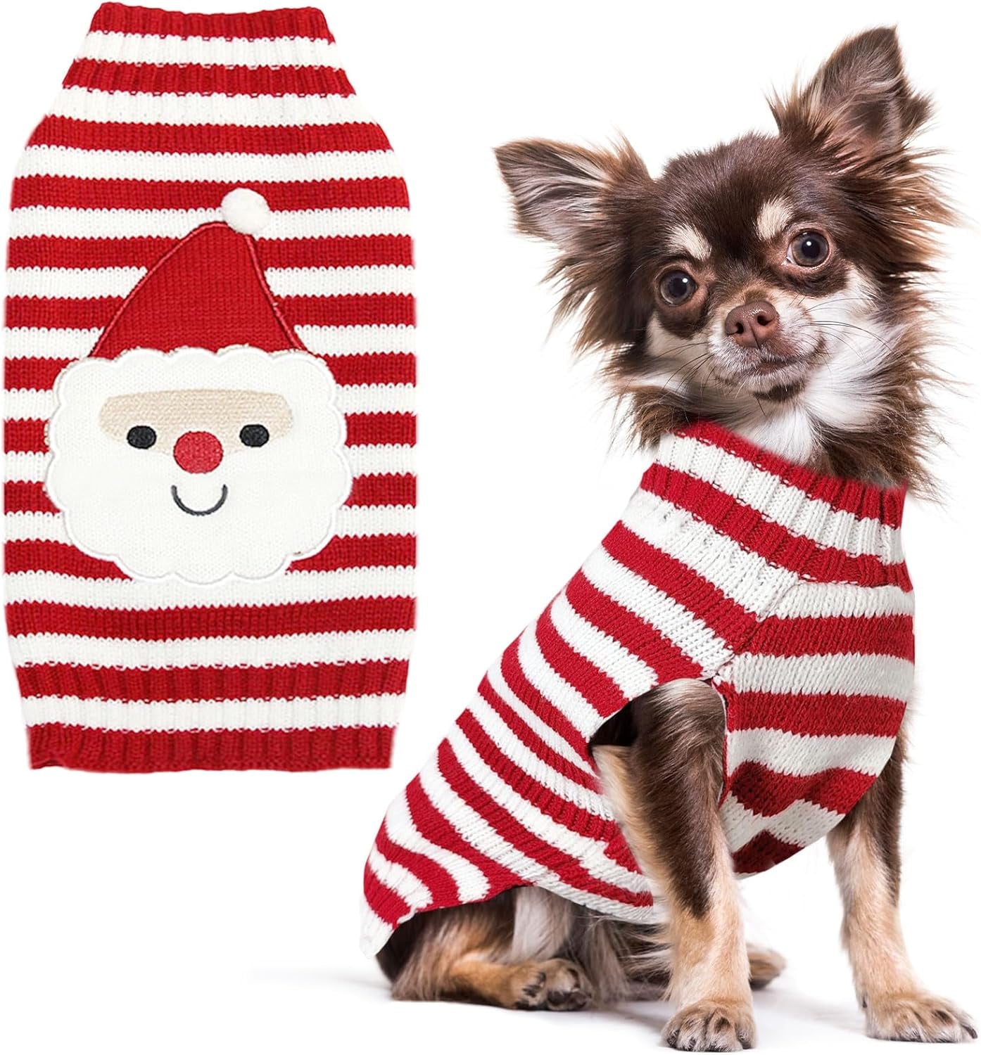 Santa Dog Sweater Christmas Funny Cute Red Striped Cat Sweater Vest Pet Holiday Dog Clothes Puppy Sweaters for Small Medium Large Dogs Cats Fall Winter Outfits Xmas Dogs Costume,Medium