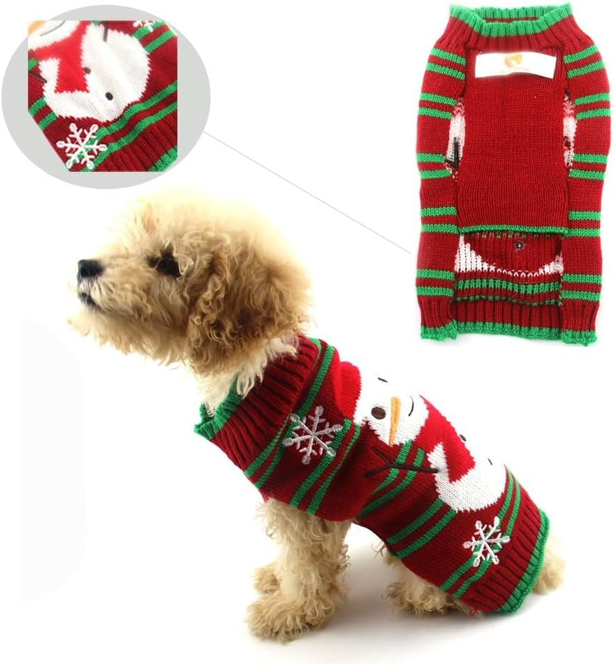 Dog Snow Sweater - Snowman Holiday Pet Clothes for Small Dogs and Cats - Christmas Xmas New Year (Snowman, M)