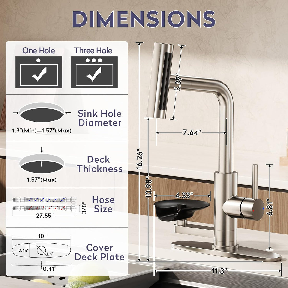 Brushed Nickel Kitchen Faucet with Pull down Sprayer & Cup Washer