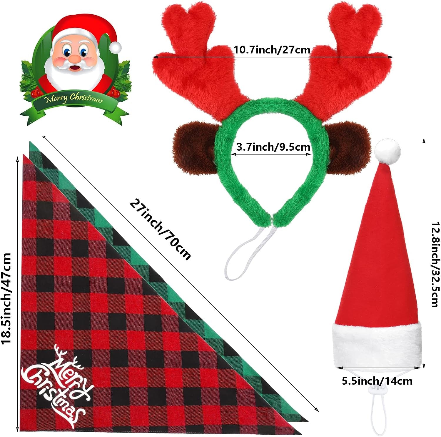 4 Pcs Christmas Dog Costume Santa Hat Reindeer Antler, Vivid Style