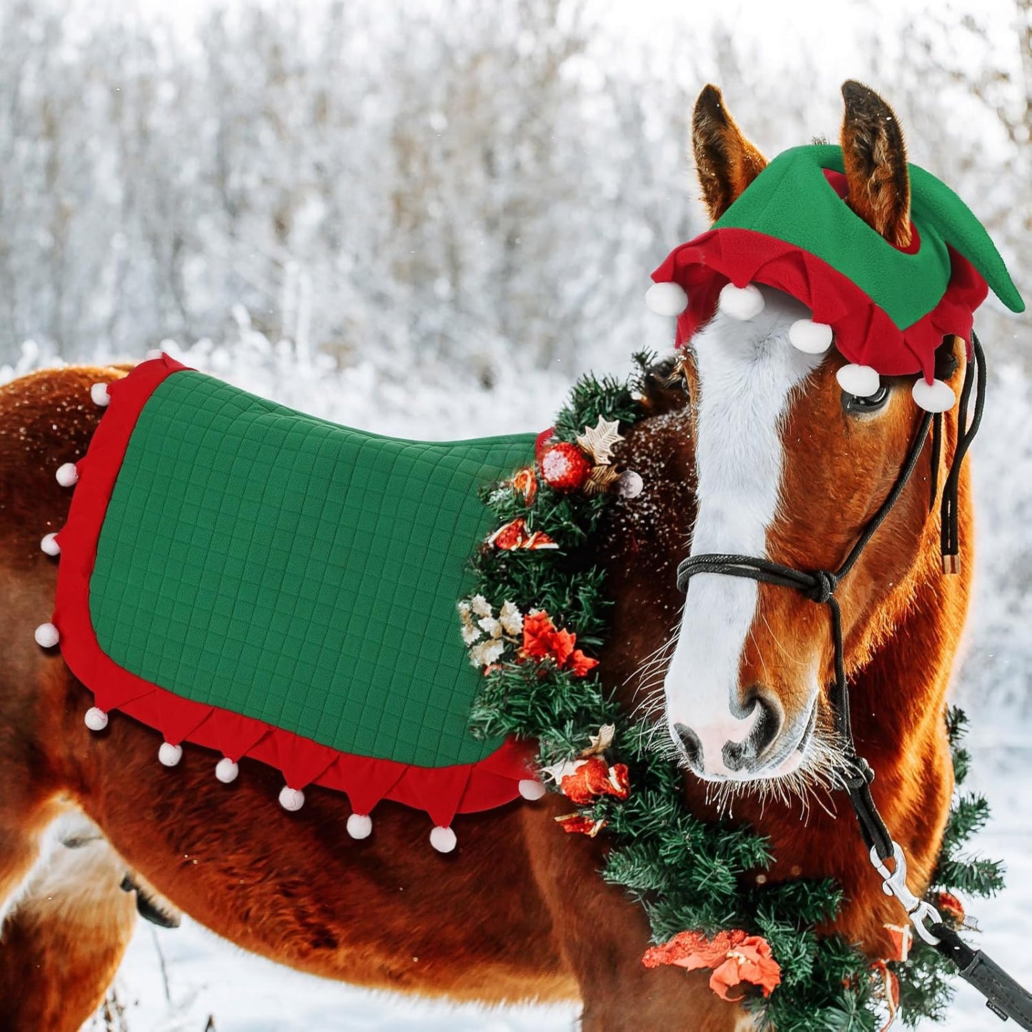 6 Pcs Christmas Holiday Santa Leg Wraps with Faux Fur Trim Holiday Santa Horse Hat All Purpose Santa Saddle Pad for Christmas Horse Costume Accessories