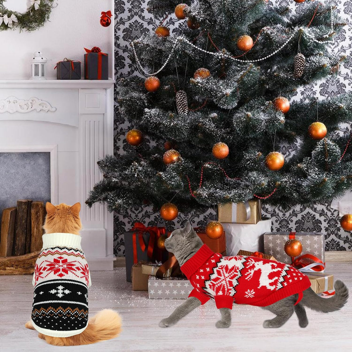 2 Pack Knit Pet Sweater, Winter Outfit for Cats & Small Dogs,L
