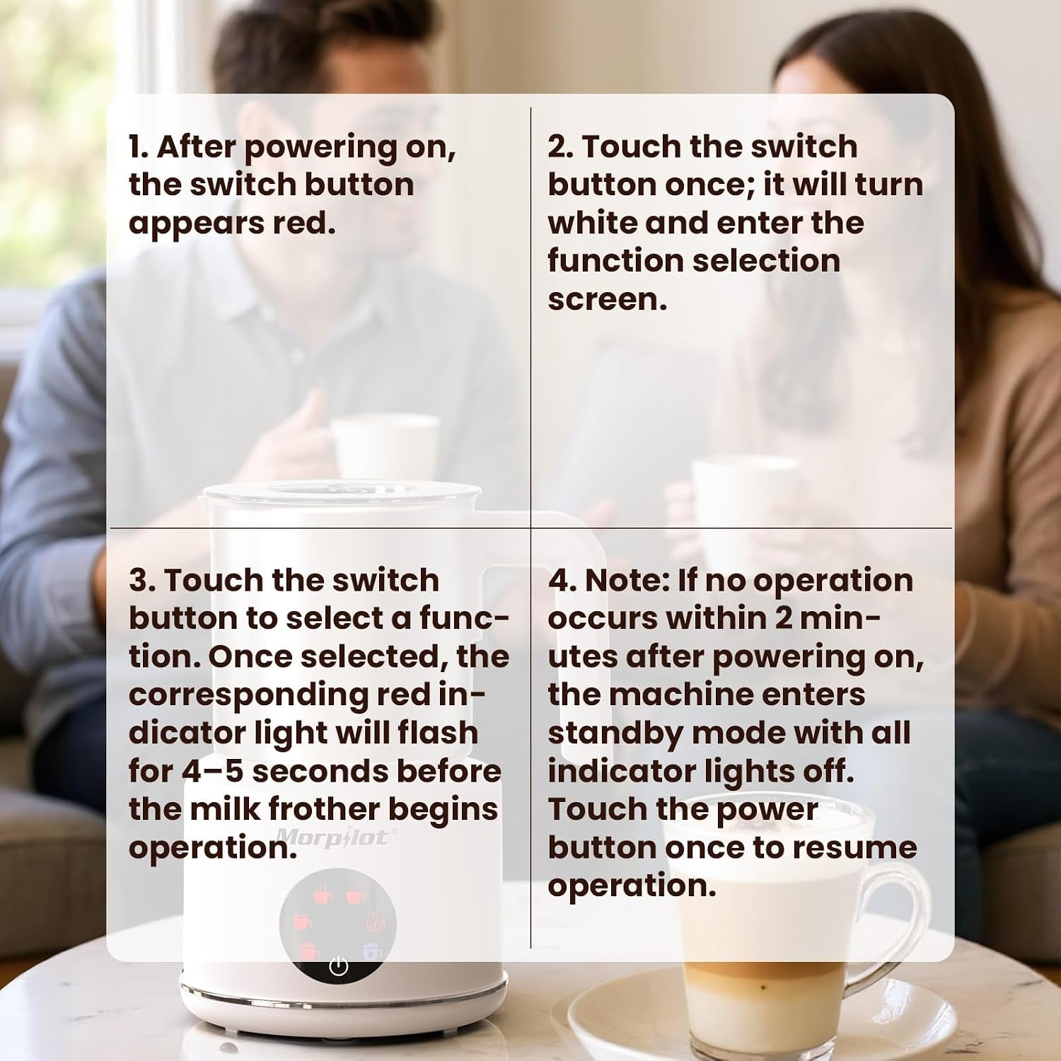 Large Electric Milk Frother and Steamer, 16.9Oz/500Ml Milk Steamer and Frother for Latte or Hot Chocolate, Dishwasher Safe, BPA Free, 6 Functions, Enjoy Perfect Milk Froth in 2 Min (White-Glass)