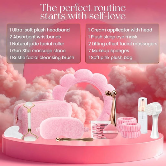 Skincare Tools Set, Cute Skin Care Tool for Teens, Facial Accesories for Skincare, Clean Girl Aesthetic Gifts, Teen Skin Care Kit, Pink Selfcare Item, Face Cleaning Kit, Face Washing Kit for Teen Girl