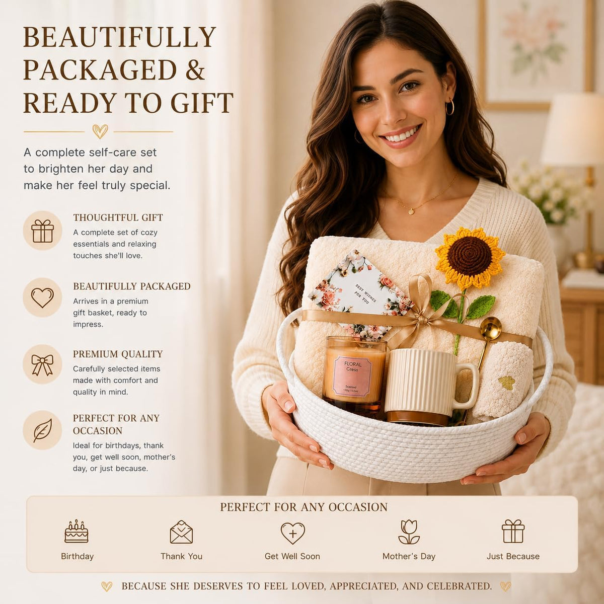 Get Well Gifts for Women after Surgery Care Basket with Cozy Blanket & Mug