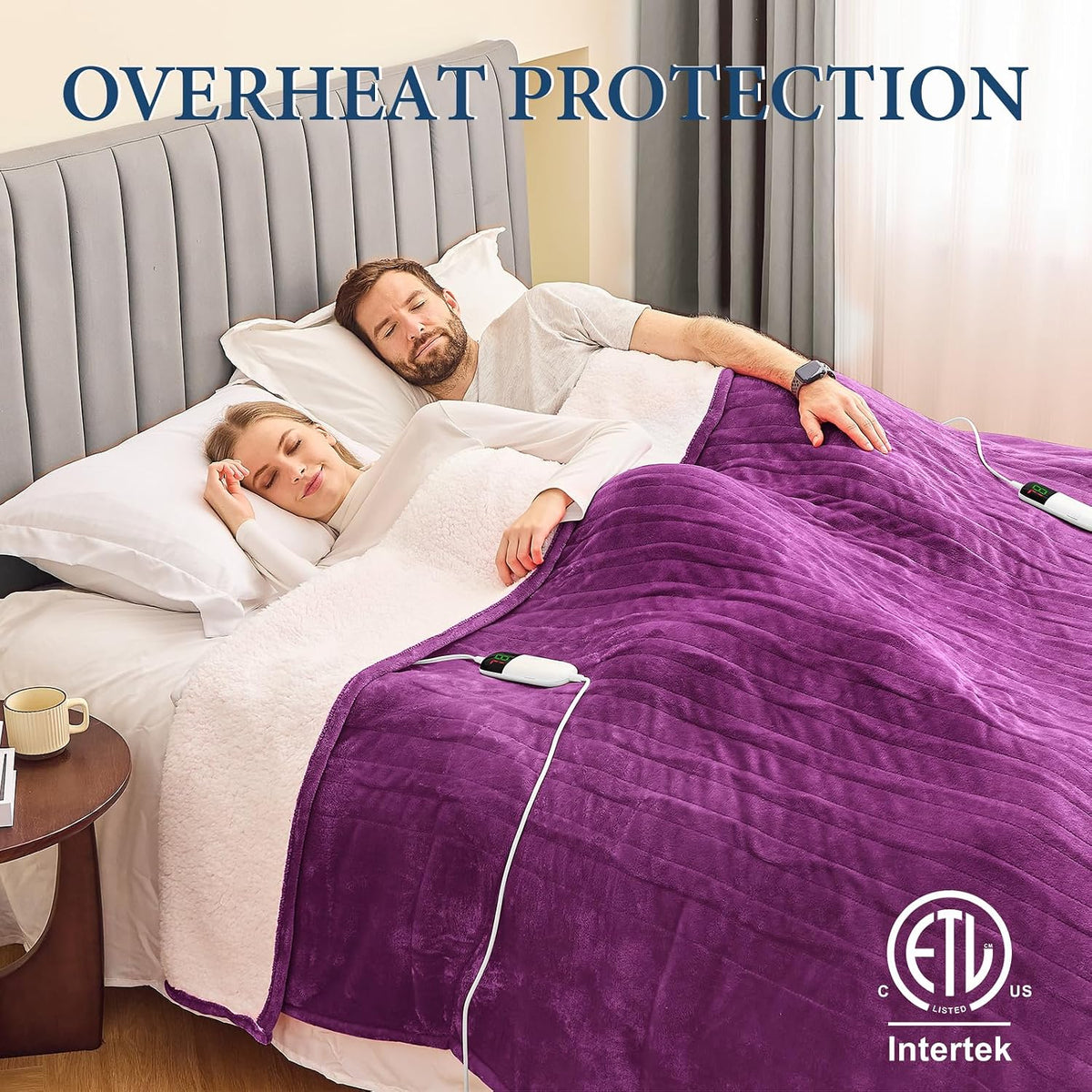 Heated Blanket Electric King Size 100"X90" Dual Control, Heating Blanket with 10 Heat Levels 1/2/4/6/8 Hours Auto-Off Overheat Protection,Soft Sherpa Warm, ETL & FCC Taro Purple