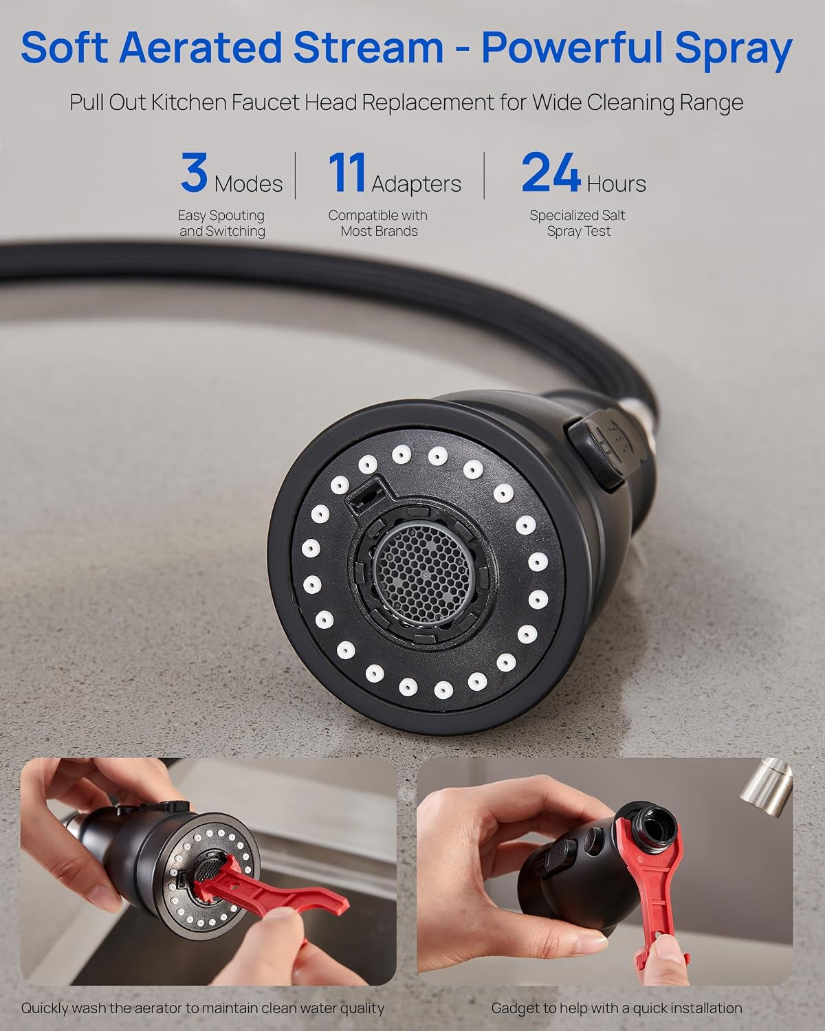 Black Pull down Spray Head Replacement for Kitchen Faucet