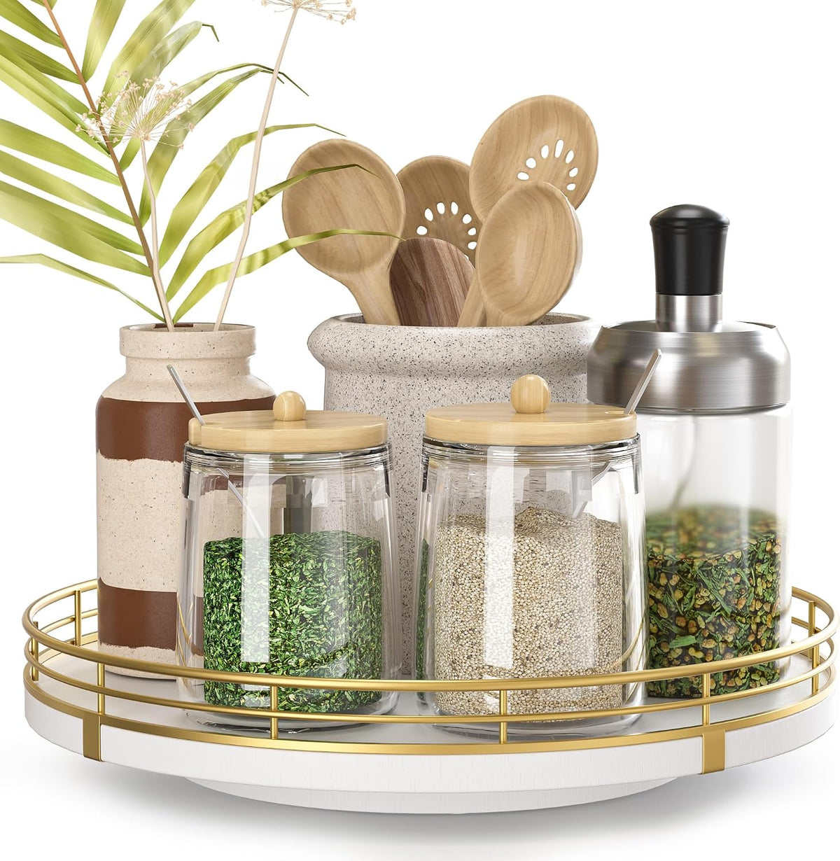 9-Inch Wooden Lazy Susan Spice Organizer for Cabinet