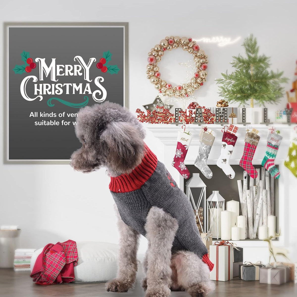 Reindeer Christmas Dog Sweater Gray Cat Sweater Vest Cartoon Elk Pet Holiday Dog Clothes Puppy Sweaters for Small Medium Large Dogs Cats Fall Winter Outfits Xmas Dogs Costume,Large