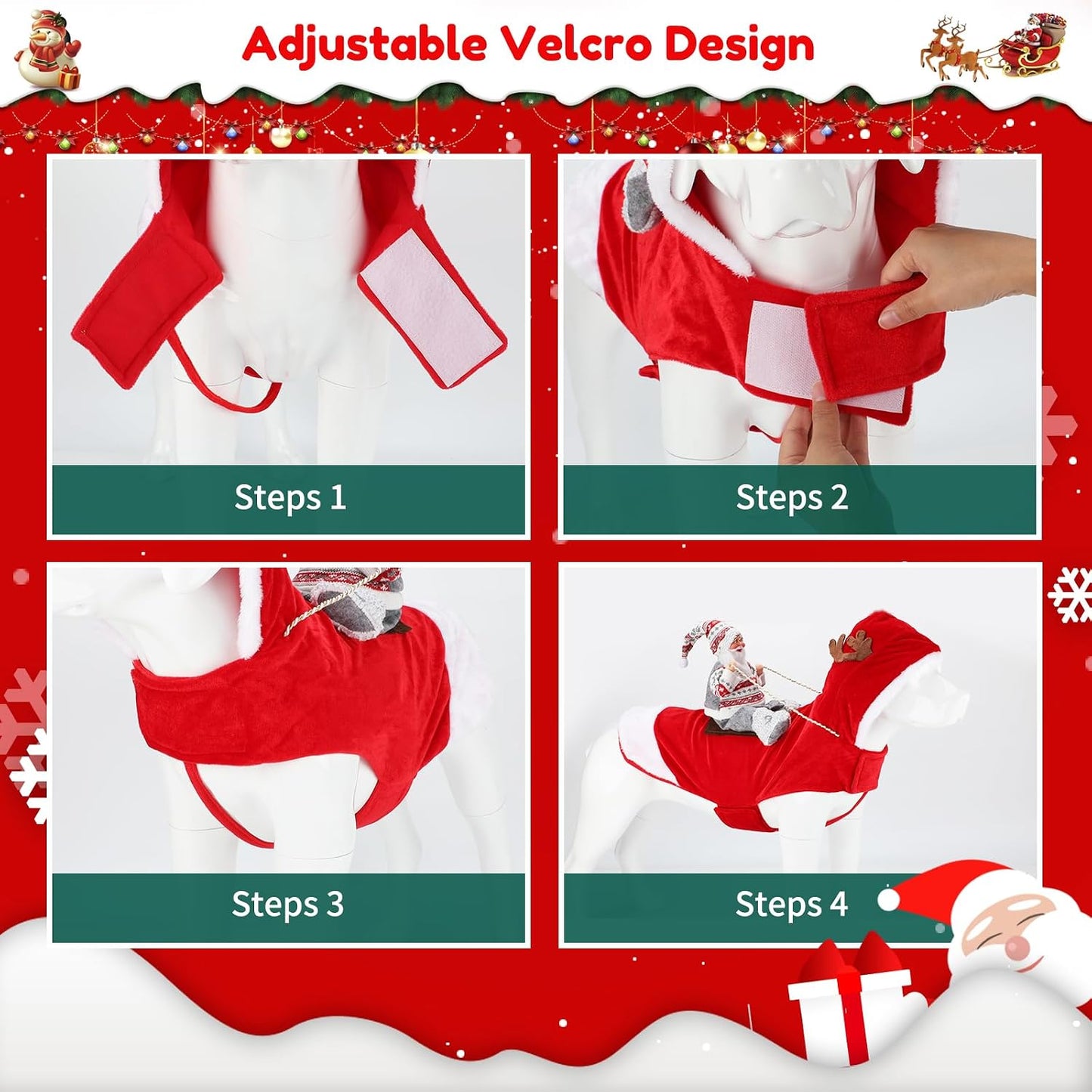 Santa Dog Costume, Dog Christmas Outfit, Riding Pet Costume, Size M