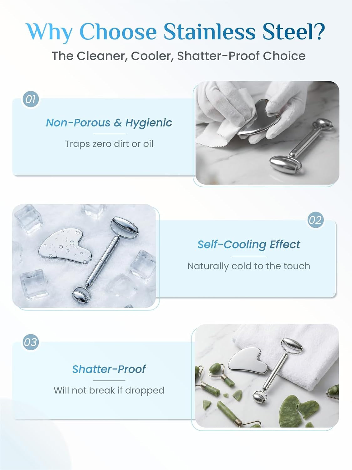Gua Sha and Face Roller Set: Anti-Breakage Stainless Steel Roller for Long-Lasting Use, Jawline Sculpting and Puffiness Reducing, Gua Sha Facial Tools for Self Care Gift (Silver)