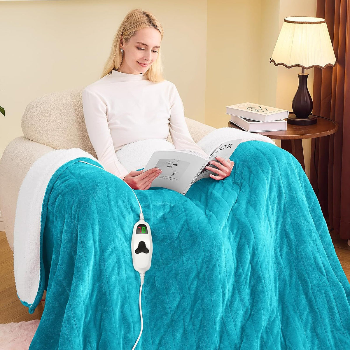 Heated Blanket Electric Throw 50"X60", Heating Blanket with 10 Heat Levels 8 Hours Auto-Off,Fleece Soft Christmas Blanket, Gifts for Grandma Seniors Mom, Lake Blue