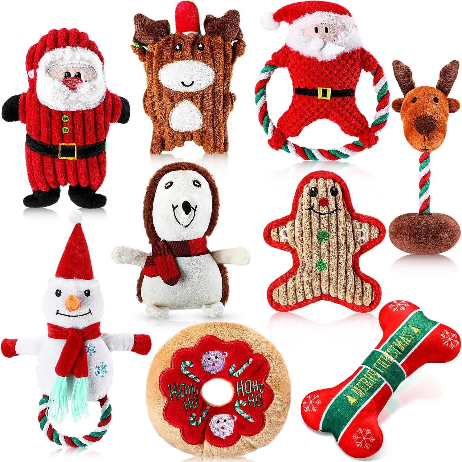 9 Pcs Christmas Dog Squeaky Toys Plush Chew for Small Medium Dogs