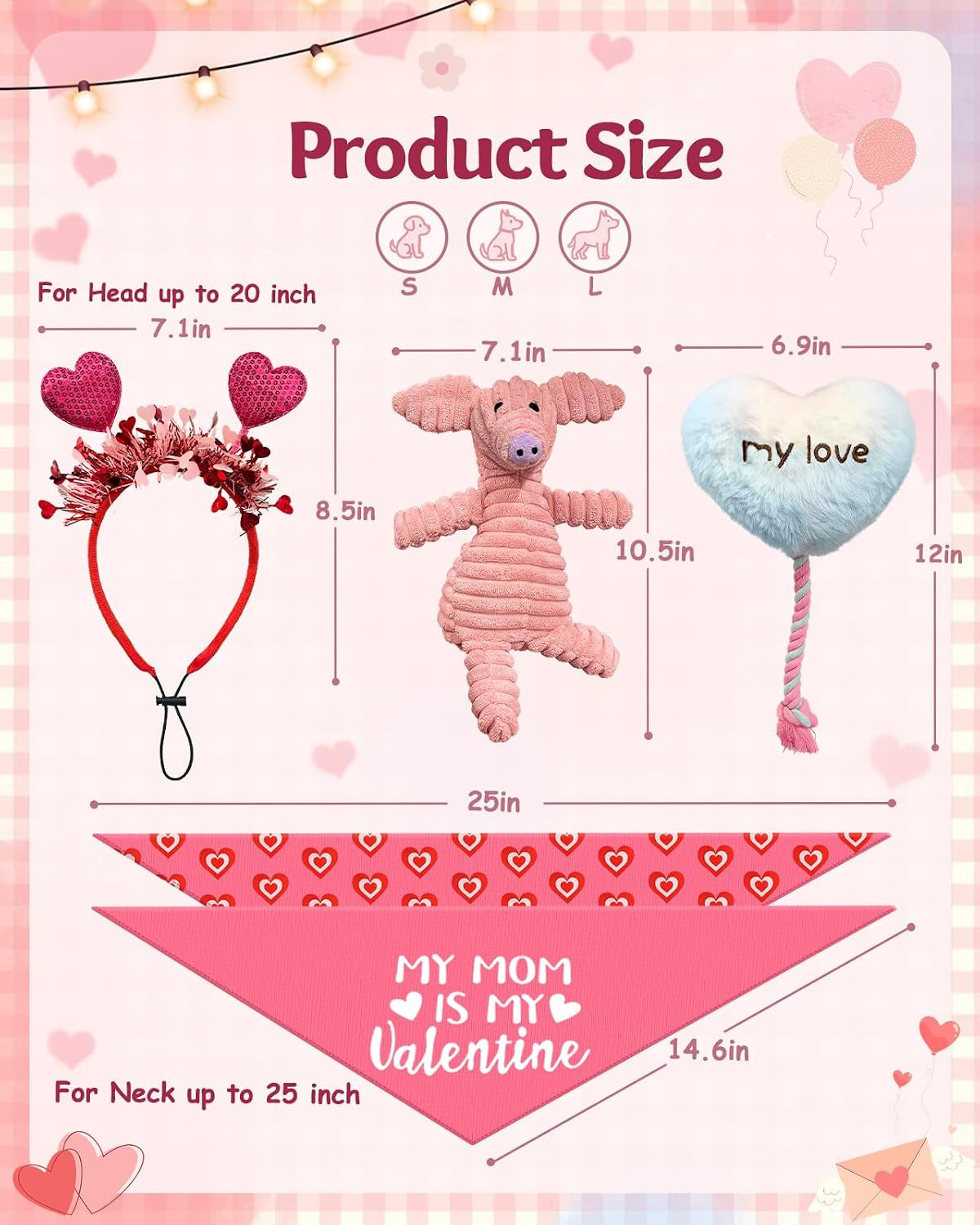 4 Pcs Pink Valentines Dog Toys - Cute Plush Squeaky Dog Toys, Cat Dog Scarf Headband for Puppy Pet to Keep Them Busy (Not for Big & Aggressive Chewer)