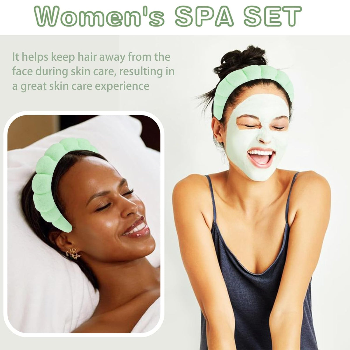 Spa Headband and Wristband Set for Women with Ice Jade Roller and Gua Sha, Skin Care Set Tools Puffy Makeup Headband Teen Girl Gifts Trendy Stuff Hair Accessories for Women