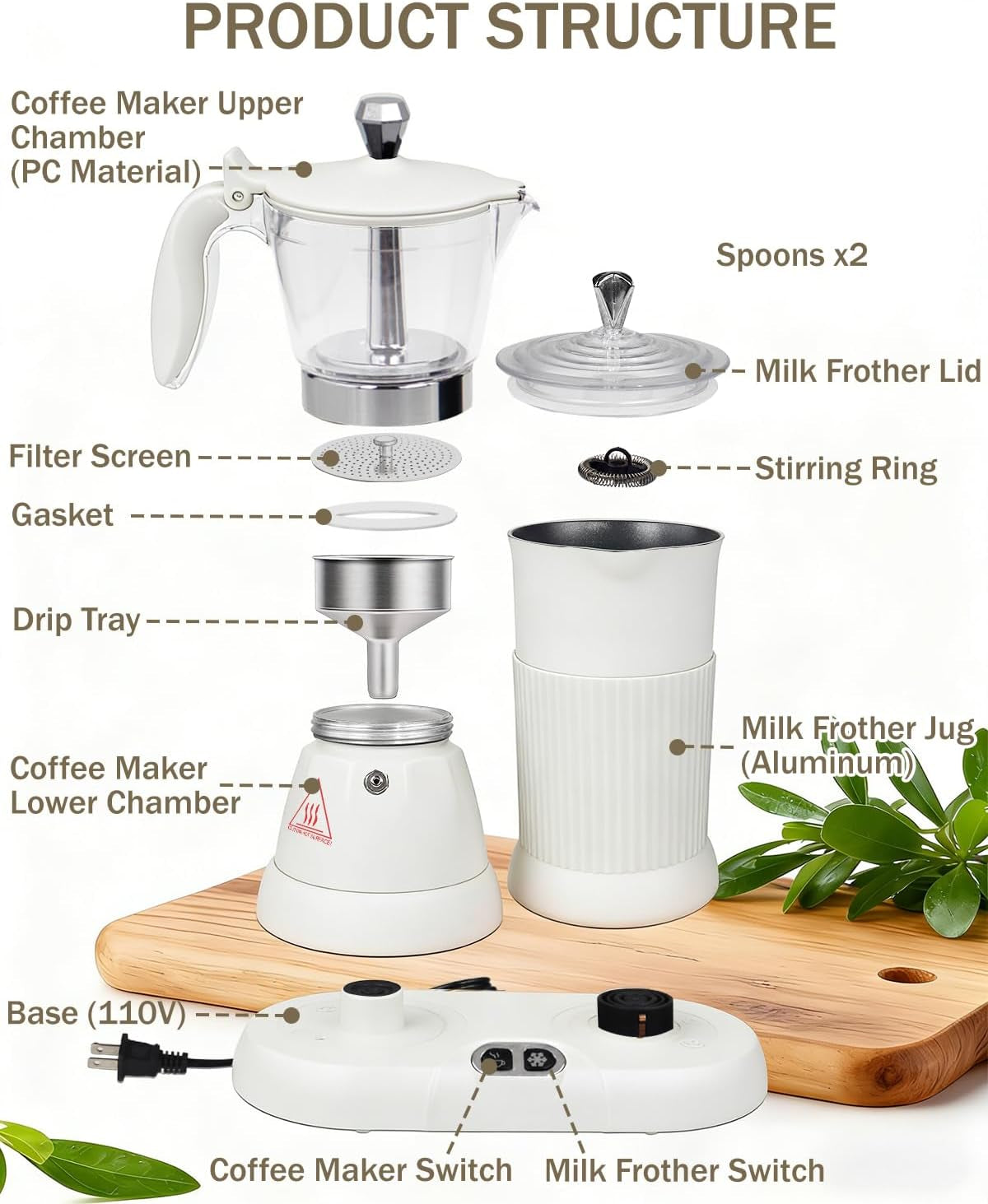 2-In-1 Milk Frother Electric Foam Maker and Moka Coffee Maker