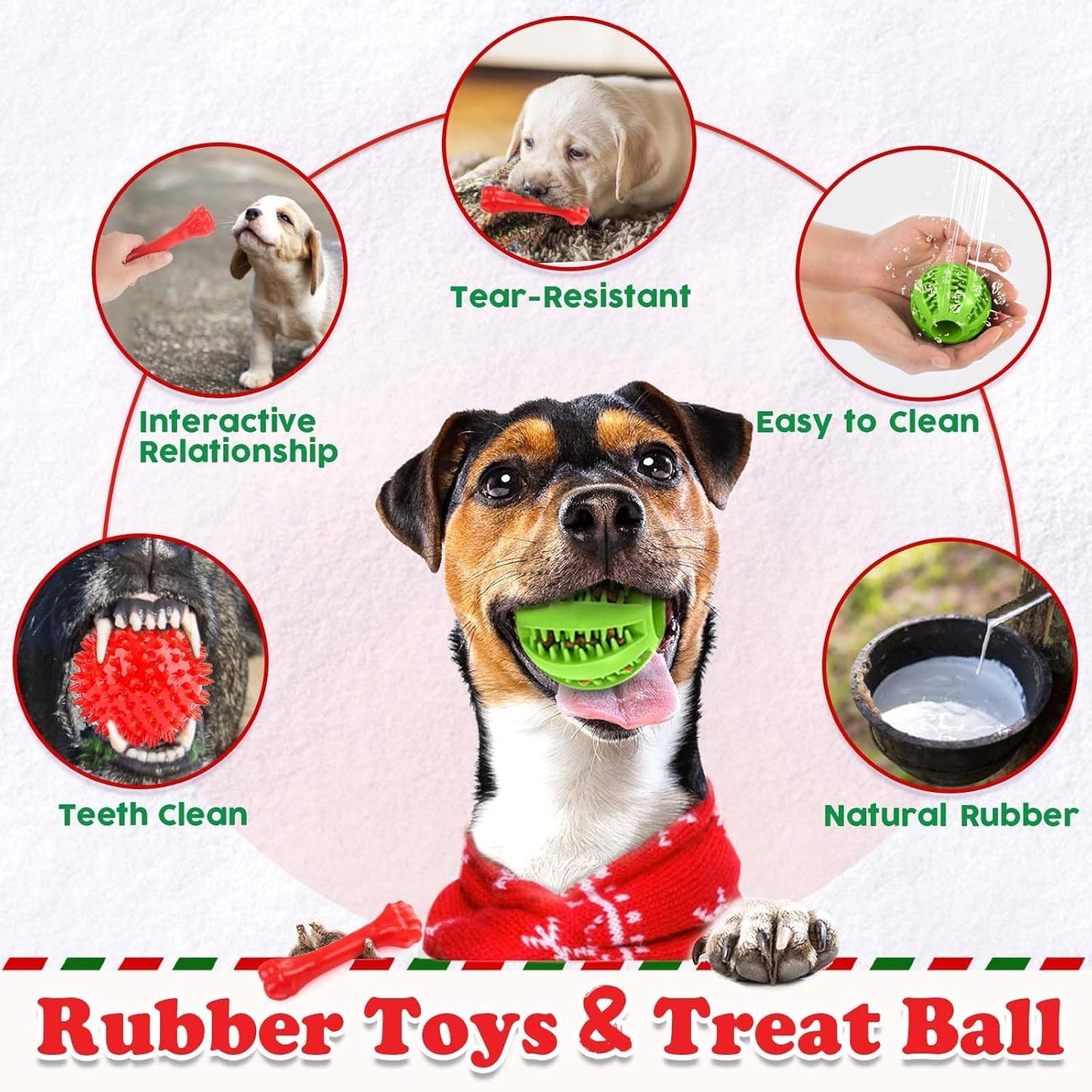 Christmas Dog Toys 9 Pack, Luxury Santa Puppy Chew Toy, Cotton Squeaky Plush Toys for Small Dogs, Durable Interactive Rope Treat Dog Ball and Bones, Rubber Teething Toys for Dogs Gifts