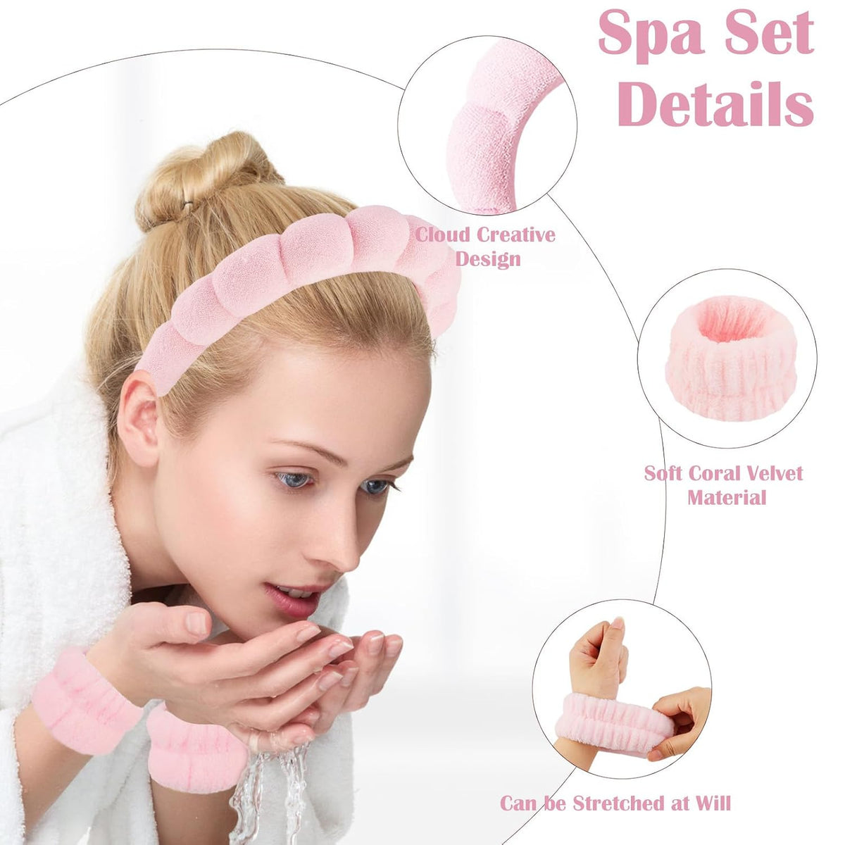 Spa Headband and Wristband Set for Women with Ice Jade Roller and Gua Sha, Skin Care Set Tools Puffy Makeup Headband Teen Girl Gifts Trendy Stuff Hair Accessories for Women