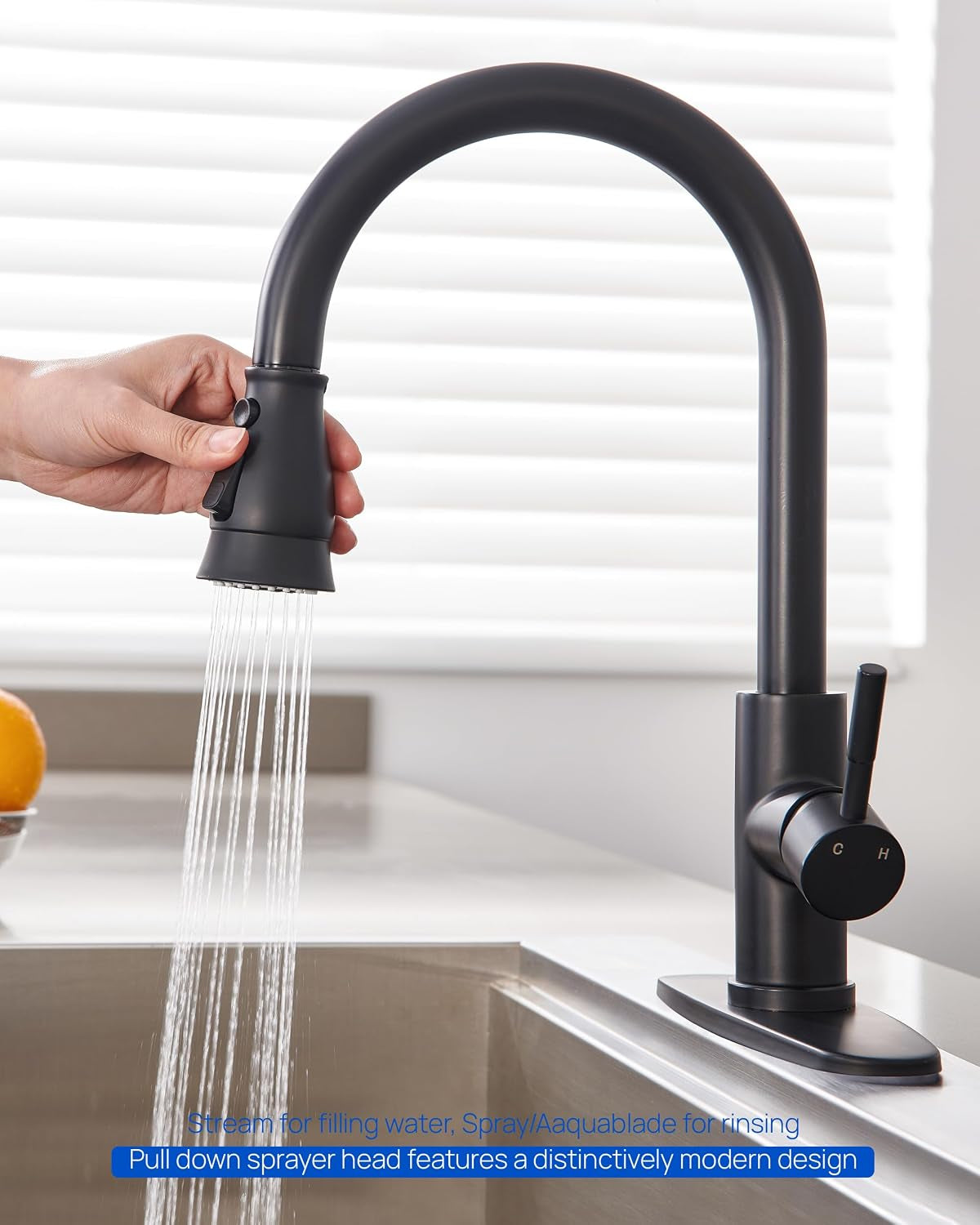 Black Pull down Spray Head Replacement for Kitchen Faucet