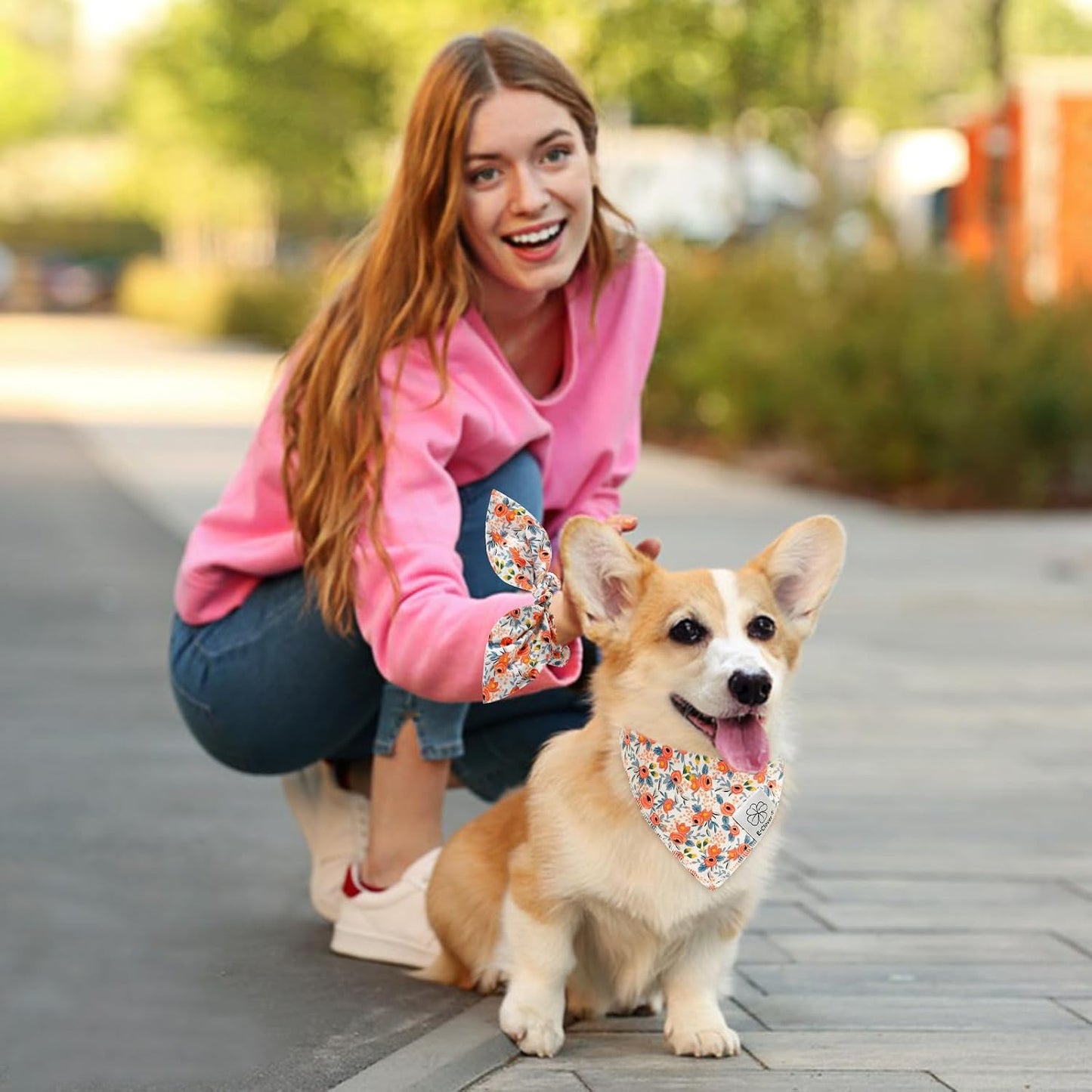 Floral Dog Bandanas Girl Matching Dog Bandana and Scrunchie Small
