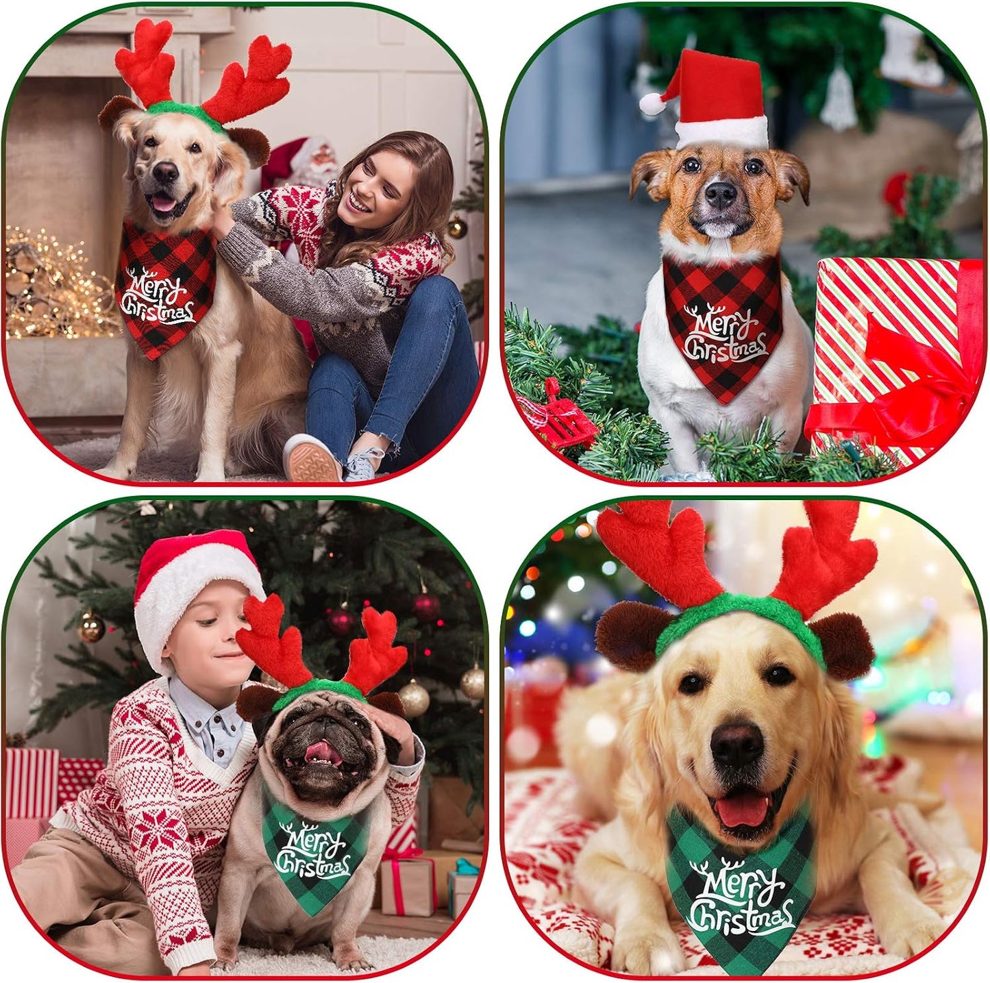 4 Pcs Christmas Dog Costume Santa Hat Reindeer Antler, Vivid Style