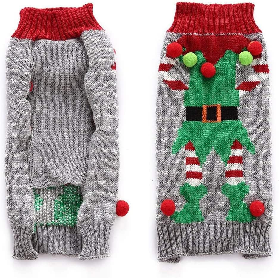 Christmas Dog Sweater Ugly Elf Pet Jumper Clown Holiday and Party for Dog and Cat (L)