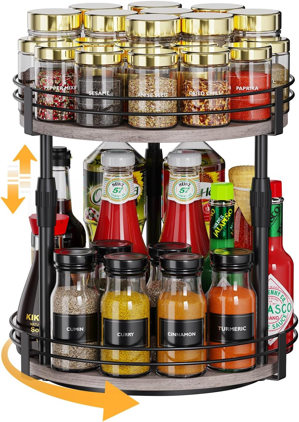 Lazy-Susan-Organizer-Spice-Rack, Rotating Spice Organizer for Cabinet Pantry, Seasoning Holder Spice Shelf with Adjustable Height, Kitchen Counter Shelf Countertop Organizer