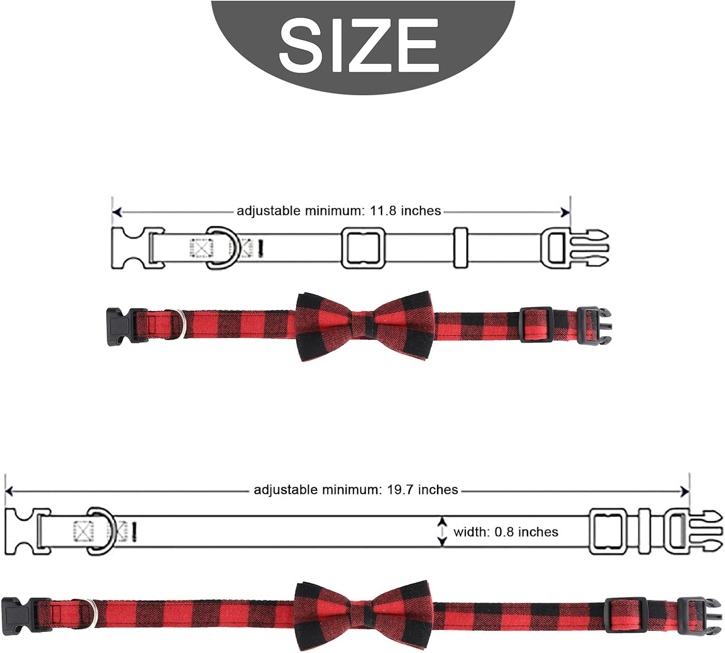 6Pcs Christmas Pet Costume Accessories Kit White Red Black Buffalo Check Plaids Dog Bandana Christmas Hat Adjustable Bow Tie Collar Pet Triangle Bib Kerchief Dog Scarf for Cat Puppy Dog, M