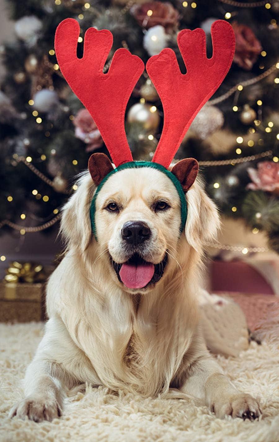 Dog Reindeer Antlers Costume, Christmas Headband Set for Large Dogs