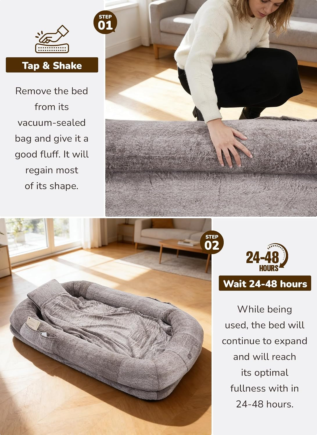 Human Dog Bed 75"X47"X12", Dual-Sided Waterproof Washable Grey