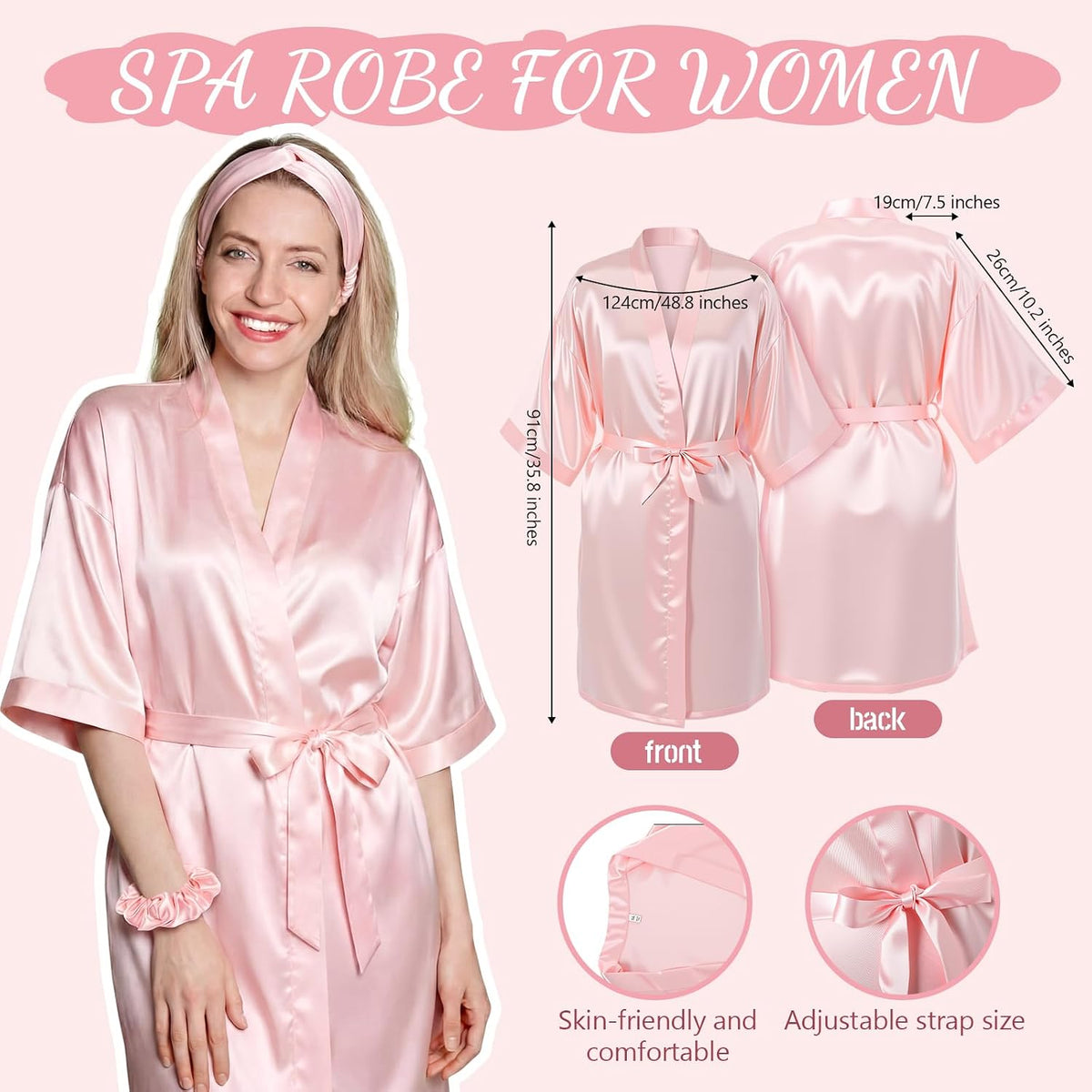 13 Pcs Birthday Gift for Women Spa Care Set Satin Robe, Silk Bonnet, Face Roller Sleep Essentials for Girls Mom(Pink)