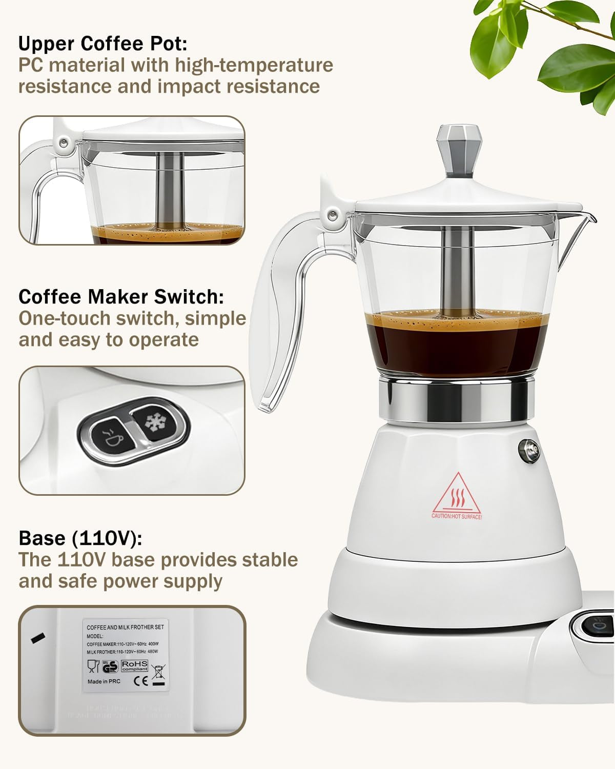 2-In-1 Milk Frother Electric Foam Maker and Moka Coffee Maker